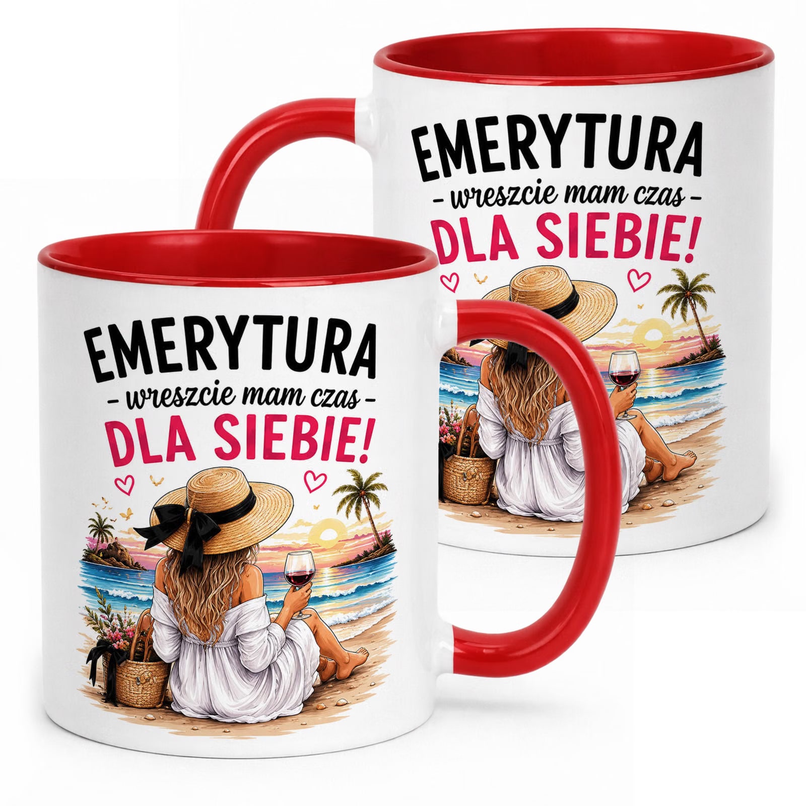Kubek Czerwony z nadrukiem Emerytura Dla Emerytki Upominek Prezent