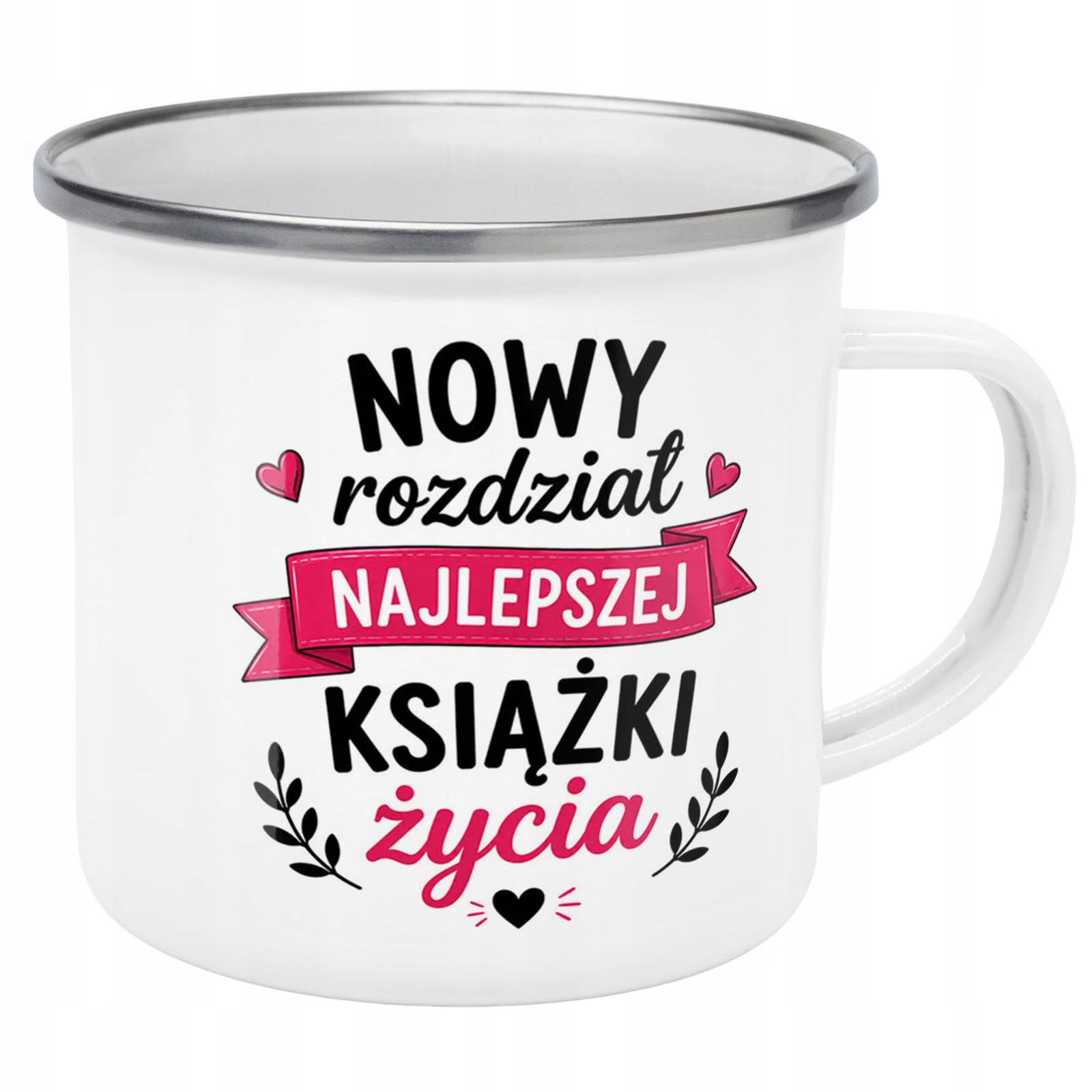 Kubek Emaliowany Emerytura Dla Emerytki z Nadrukiem Biały Metalowy Prezent