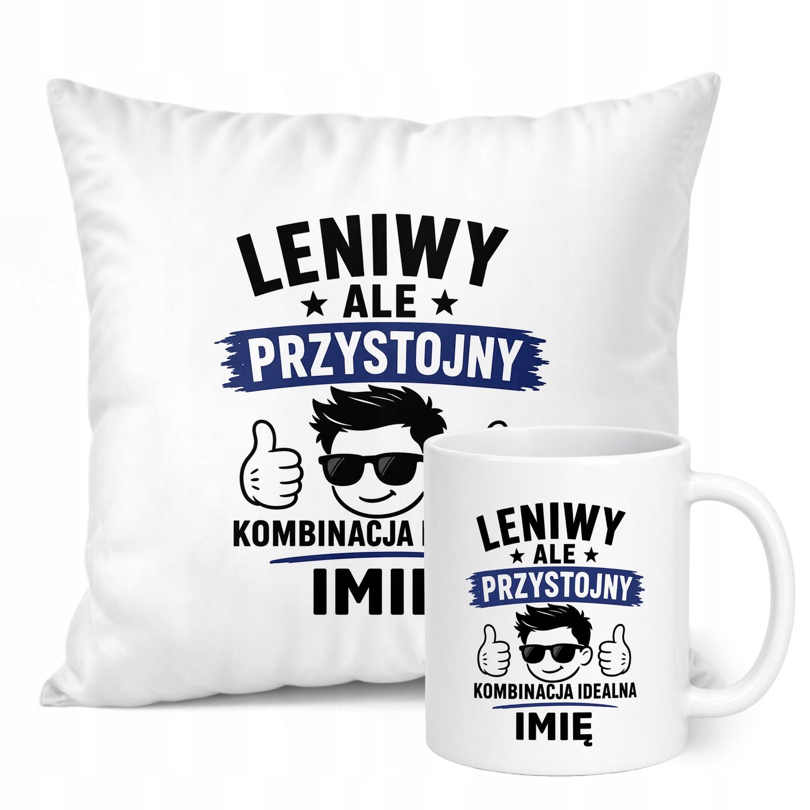 Zestaw Personalizowany Kubek Biały Poduszka Dzień Chłopaka Z Nadrukiem