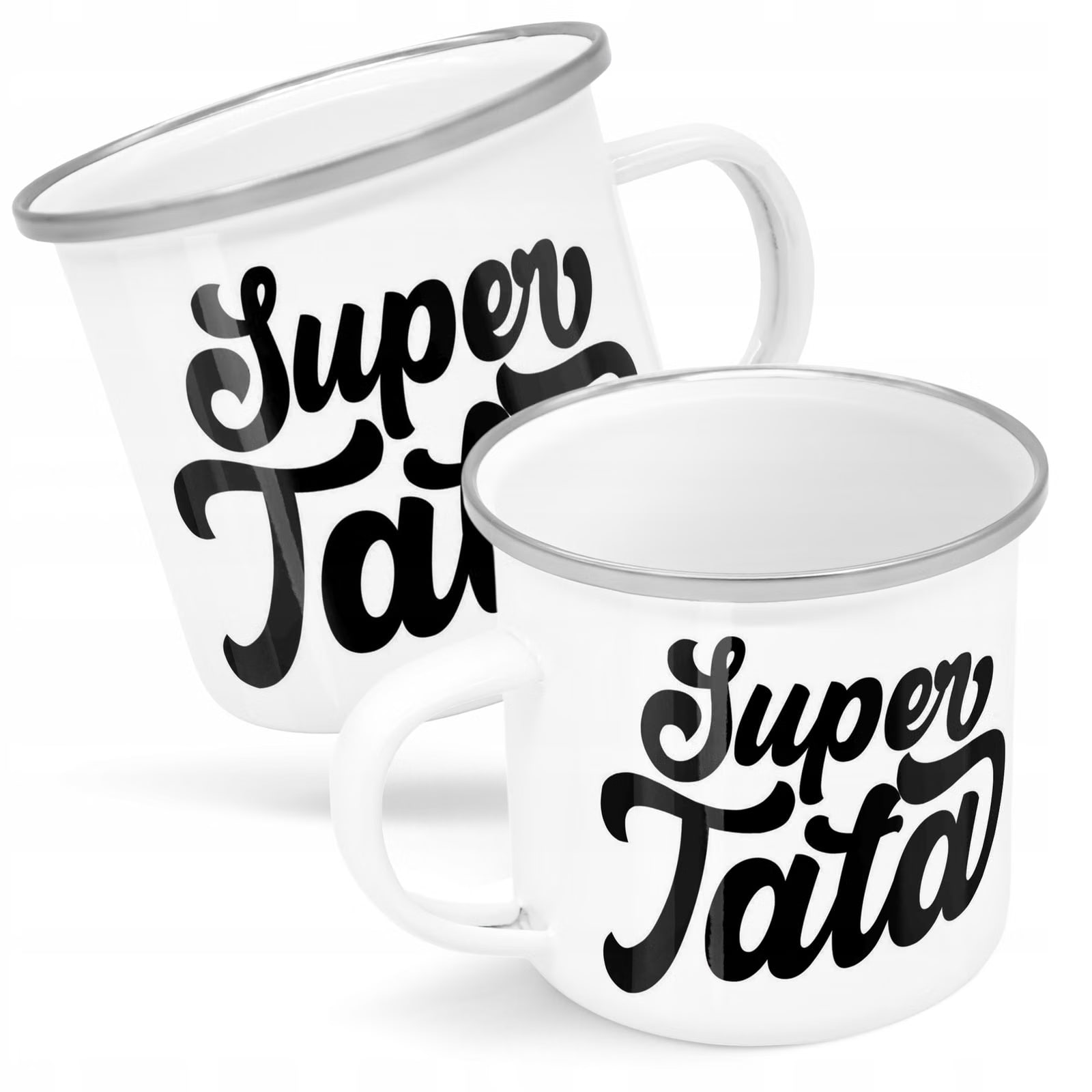 Kubek Emaliowany Dzień Ojca Dla Taty Super Tata z Nadrukiem Biały Metalowy