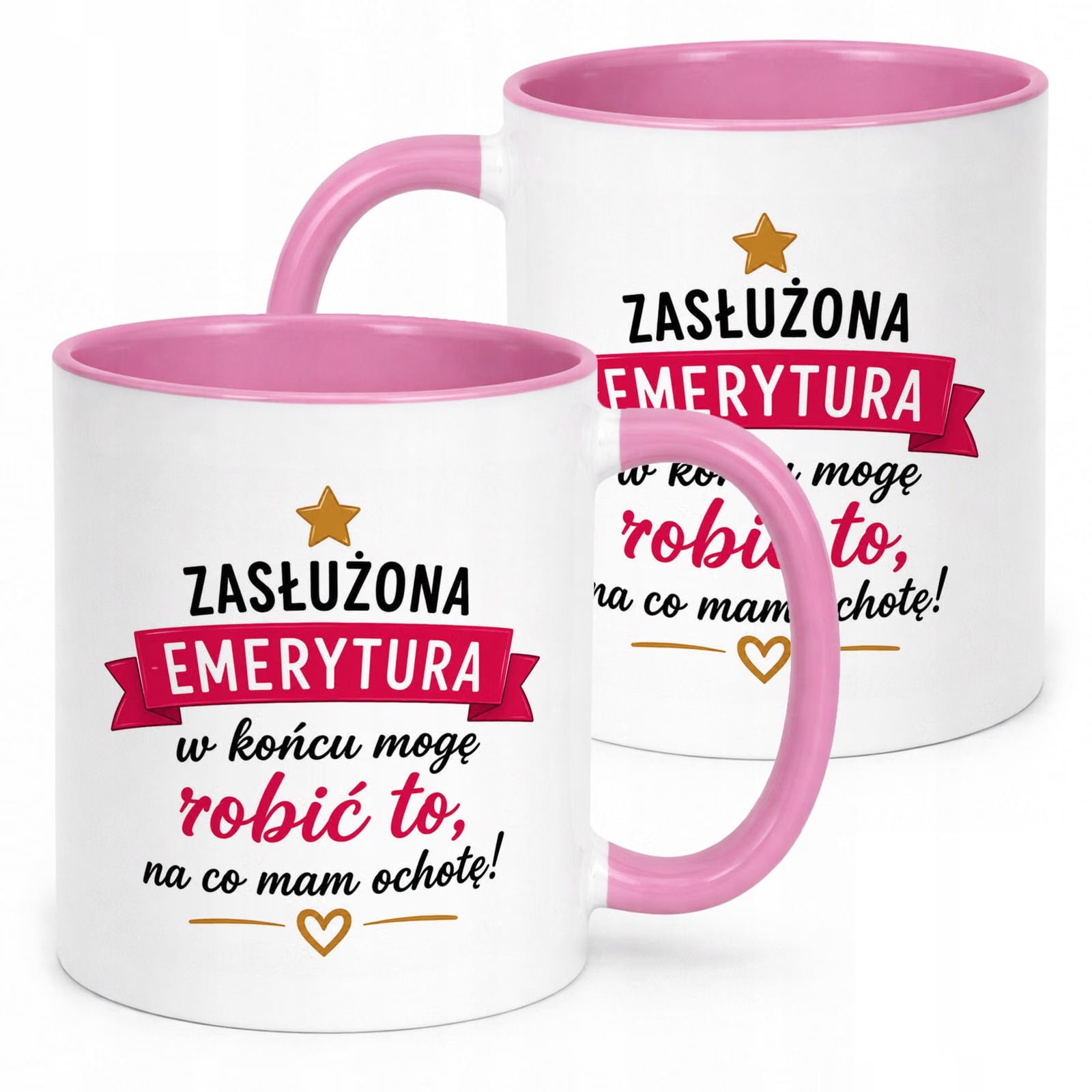 Kubek Różowy z nadrukiem Emerytura Dla Emerytki Upominek Prezent