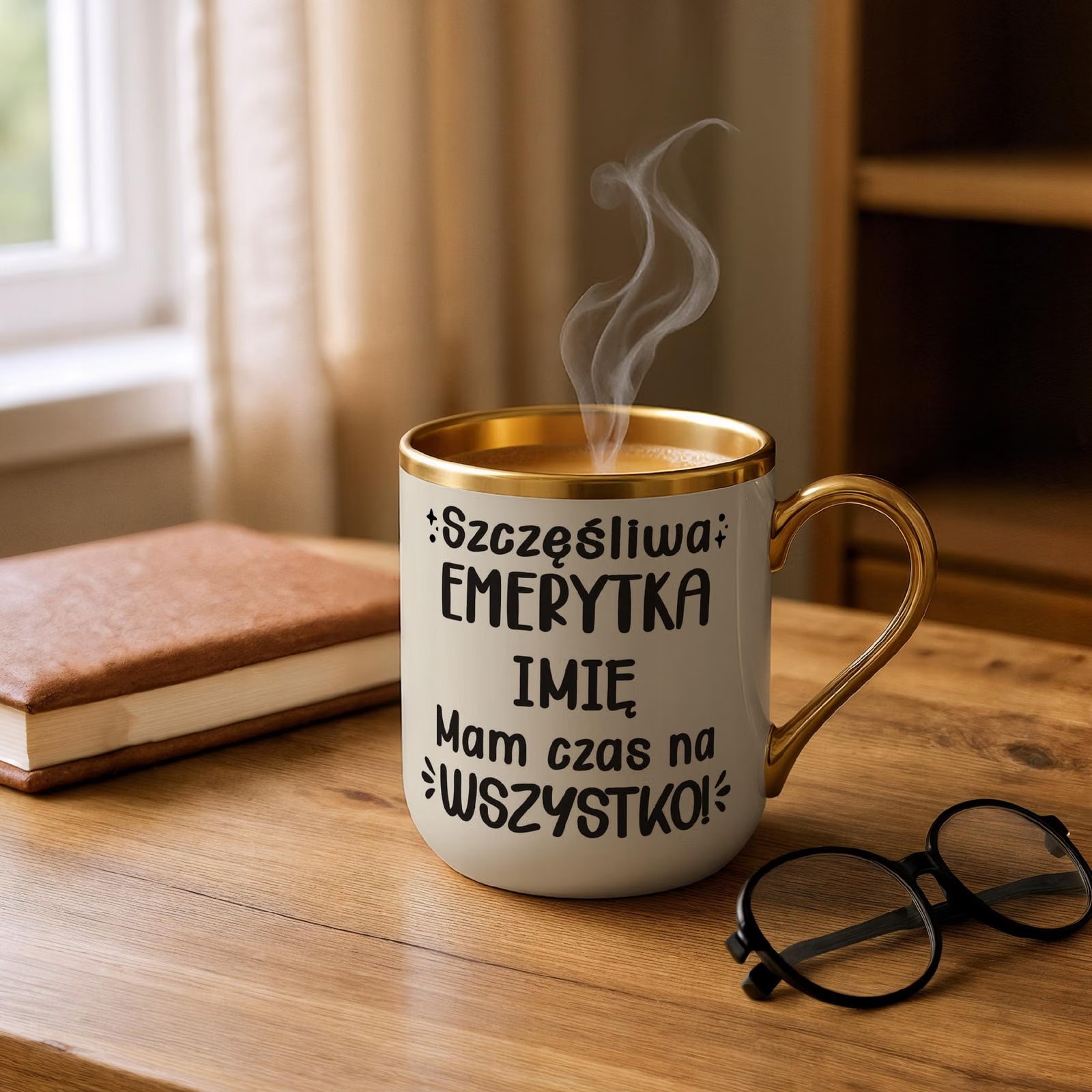 Kubek Premium Złoty Ecru Personalizowany z okazji Emerytury