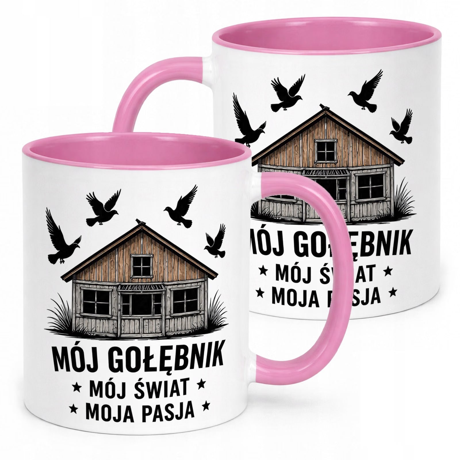 Różowy Kubek z nadrukiem Dla Gołębiarza Hodowcy Gołębi Upominek Prezent