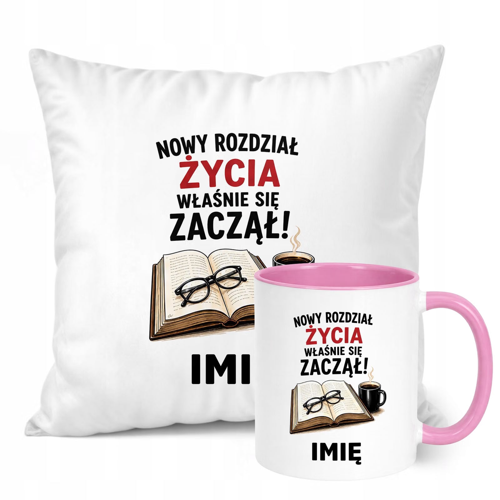 Zestaw Personalizowany Kubek Różowy Poduszka Emerytura Upominek Prezent