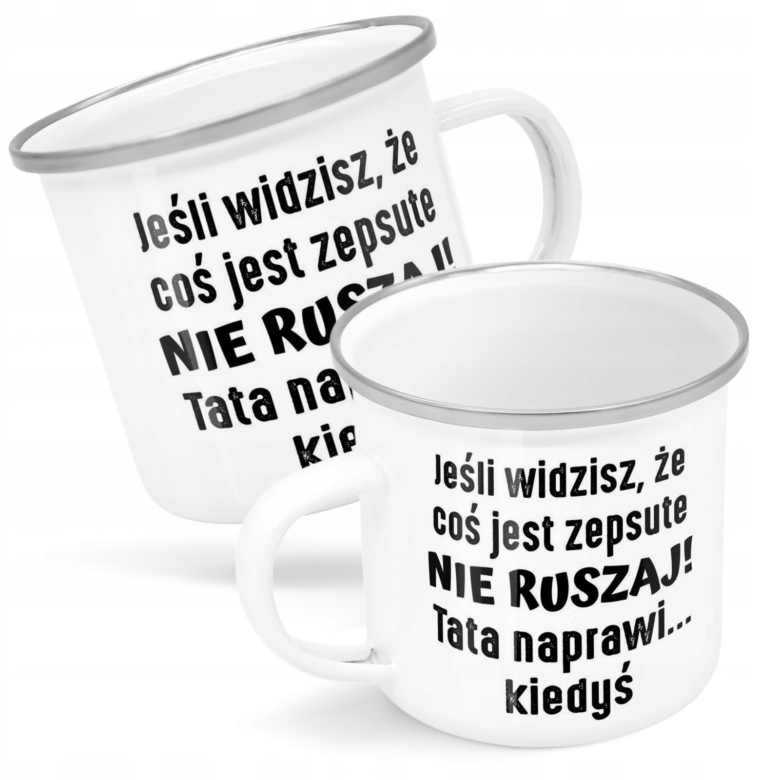 Kubek Emaliowany Dzień Ojca Dla Taty Tata z Nadrukiem Biały Metalowy