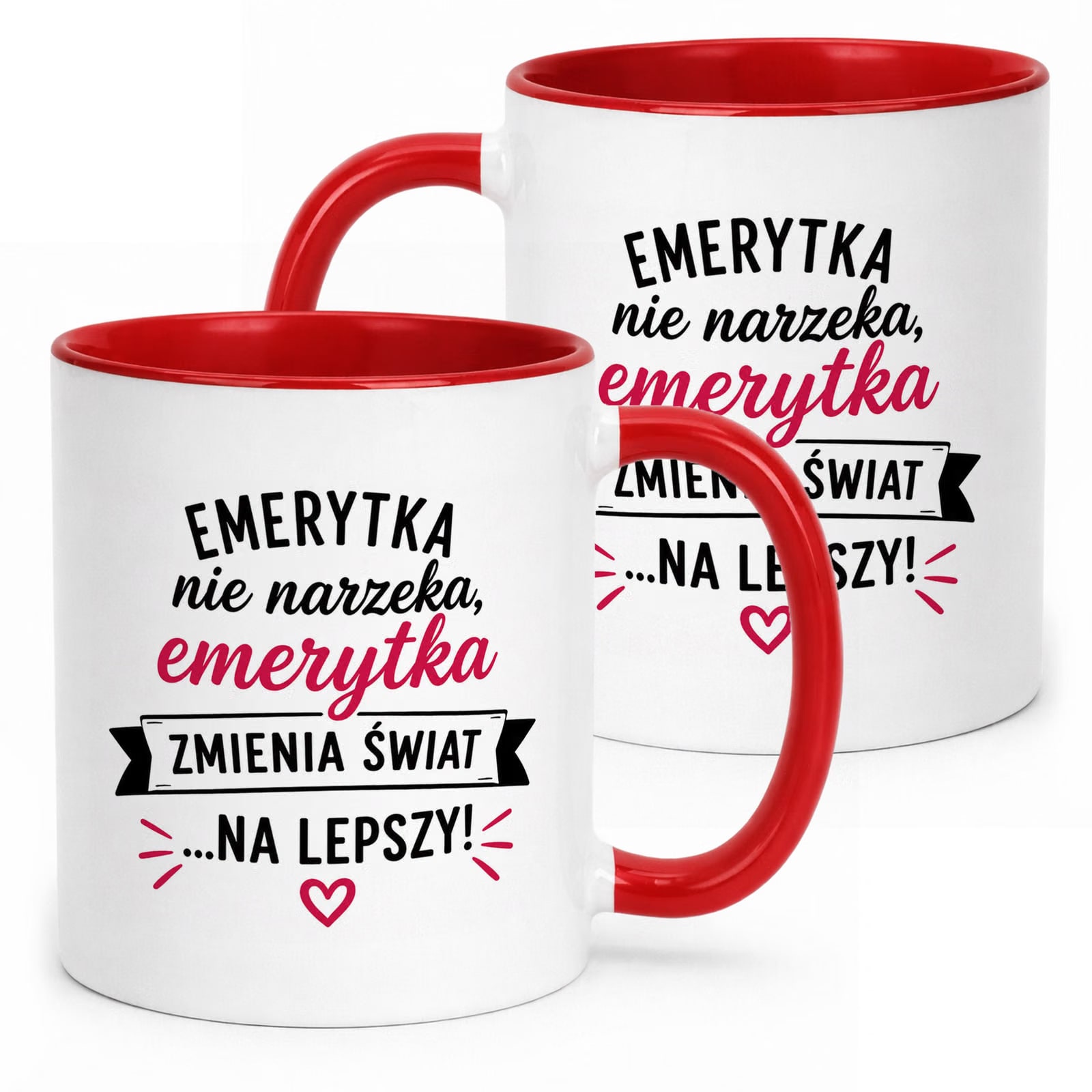 Kubek Czerwony z nadrukiem Emerytura Dla Emerytki Upominek Prezent