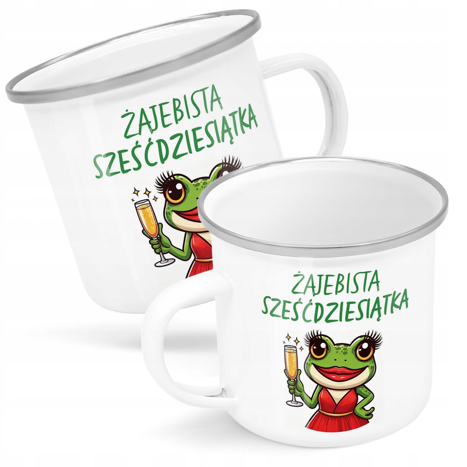 Kubek Emaliowany Żajebista 60 Dla Kobiety z Nadrukiem Biały Metalowy