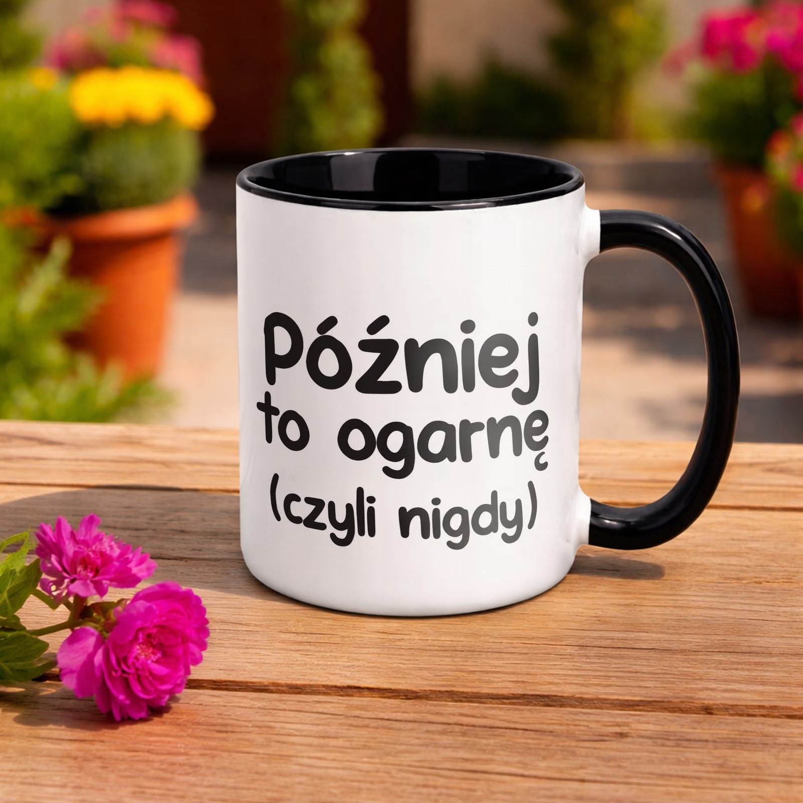 Kubek Czarny Później To Ogarnę Śmieszny Zabawny Prezent