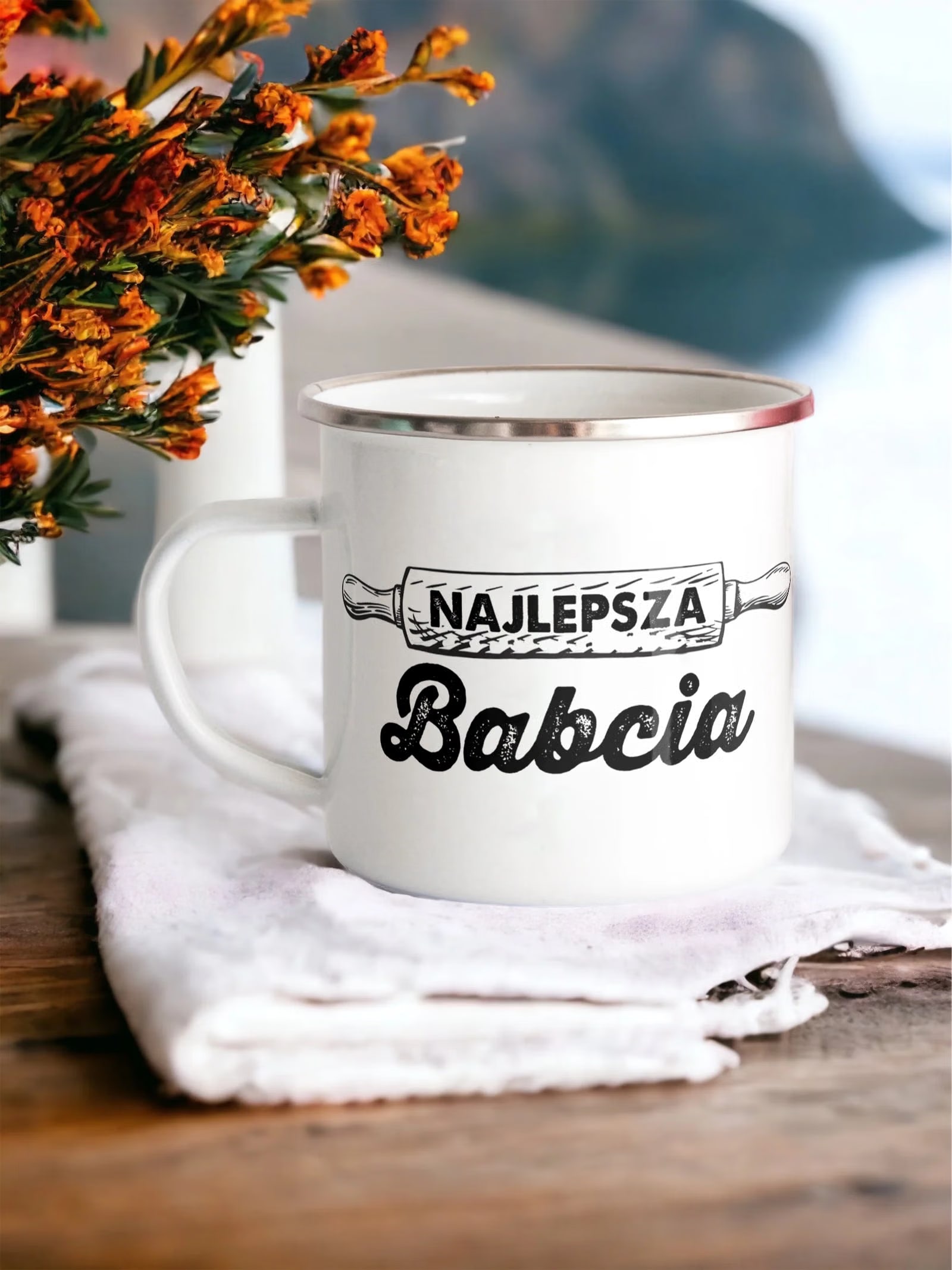 Emaliowany Kubek Garnuszek 300 ml Dzień Babci Prezent Najlepsza Babcia