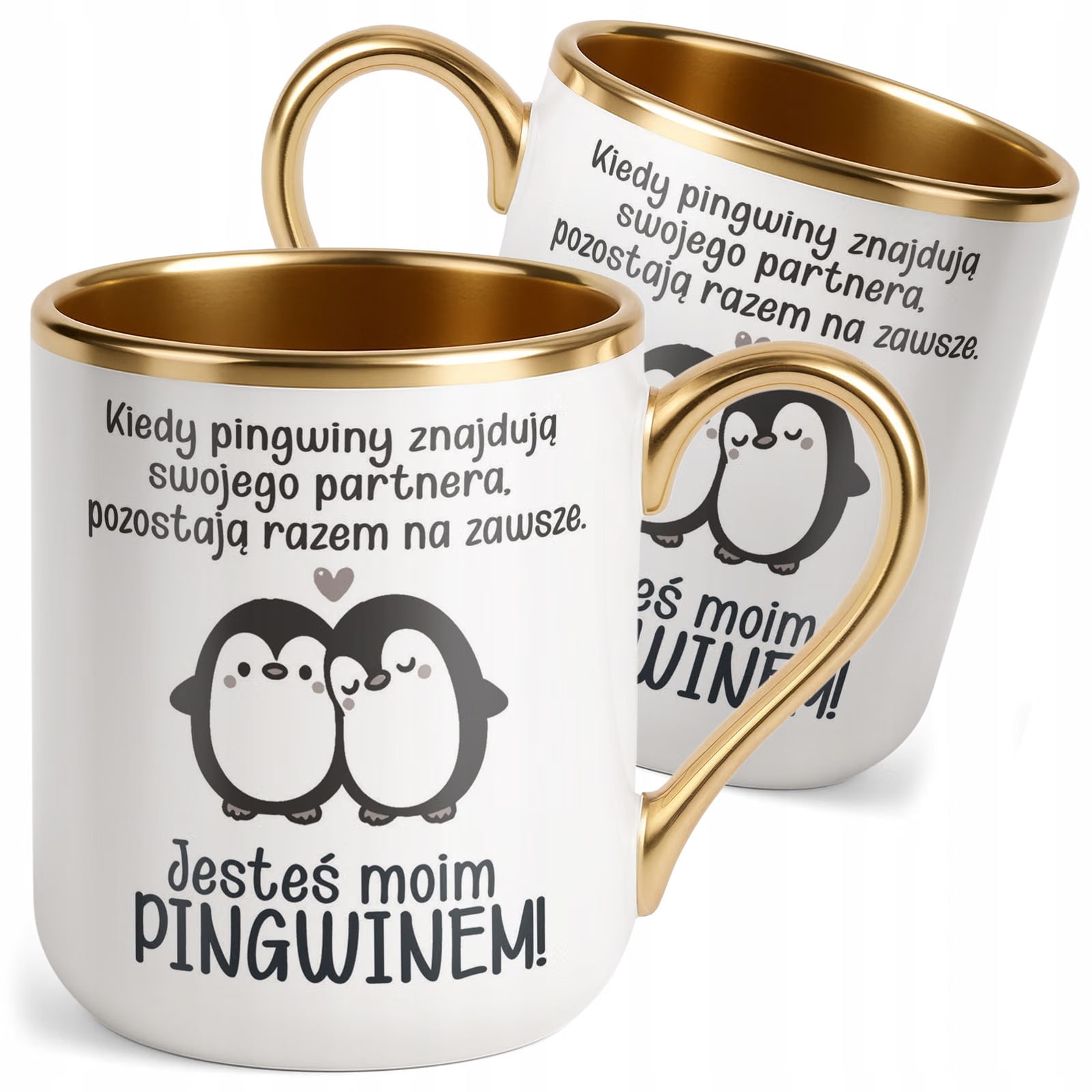Kubek Premium Złoty Jesteś Moim Pingwinem Walentynki Prezent