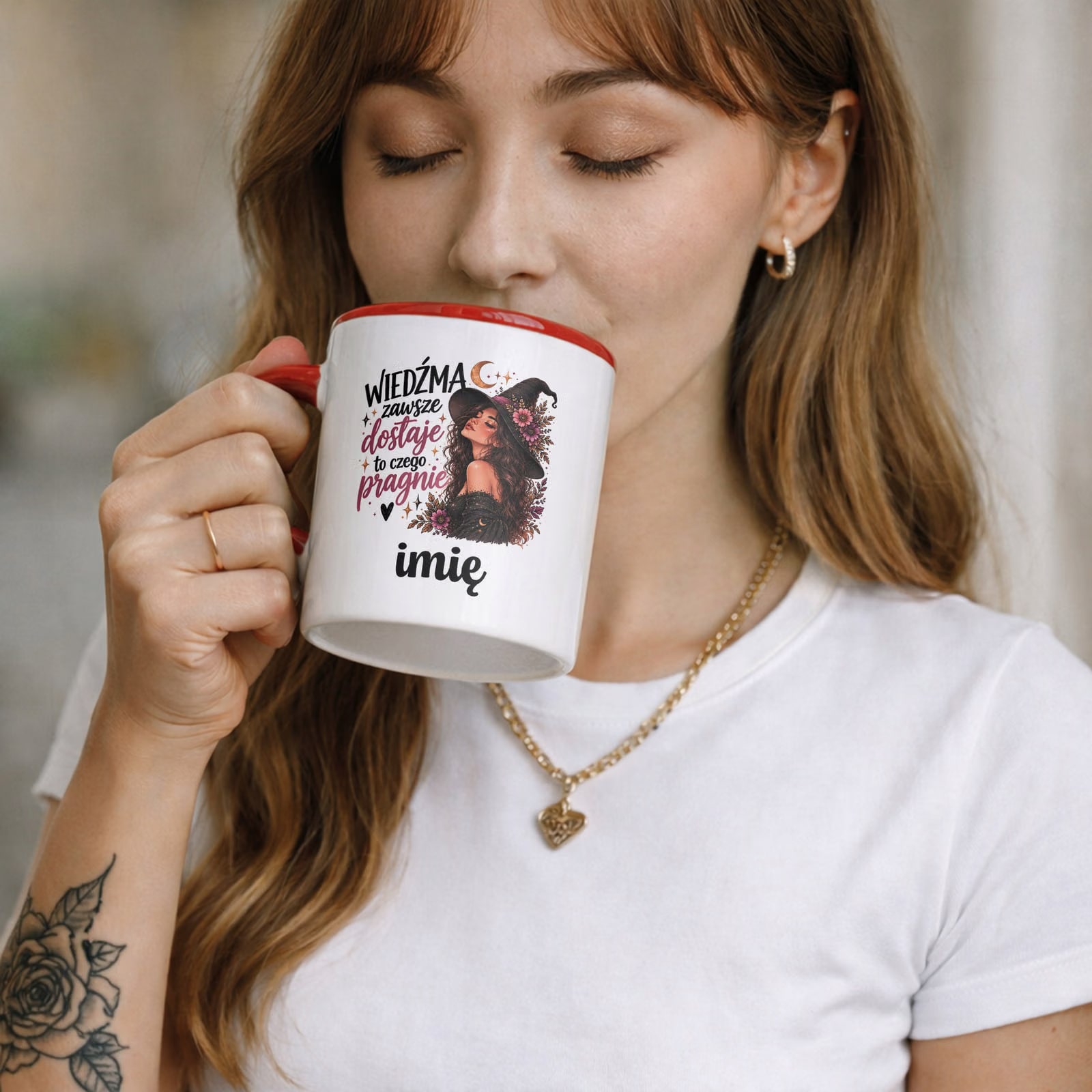 Kubek Czerwony Personalizowany z Nadrukiem Dla Kobiet Czarownica Wiedźma