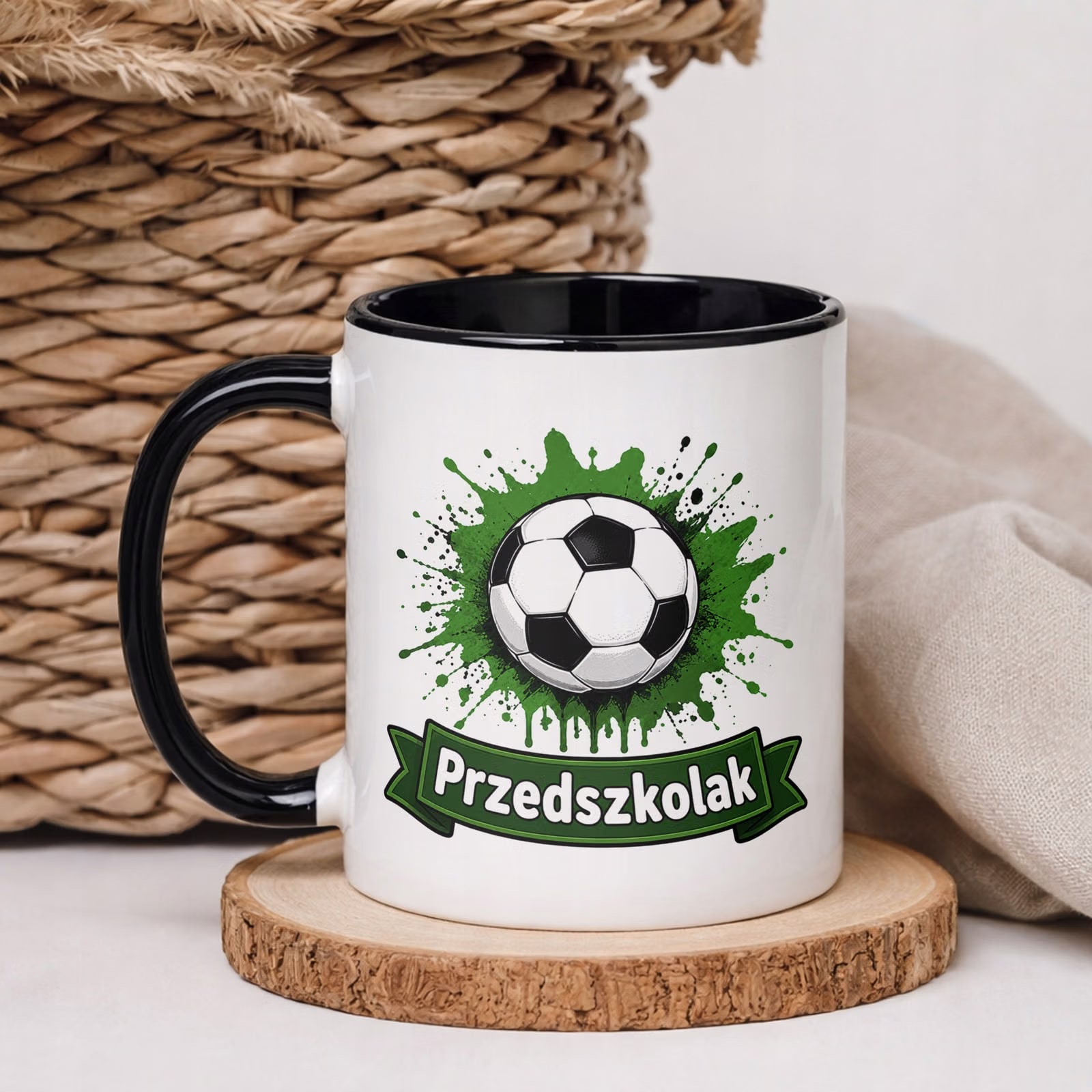 Kubek Czarny z nadrukiem Przedszkolak Szkoła Dla Dzieci Prezent