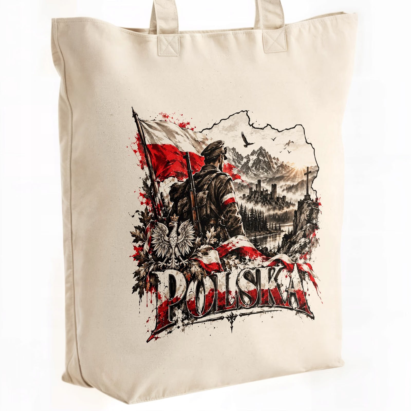 Torba shopper ecru premium patriotyczna święto niepodległości z nadrukiem