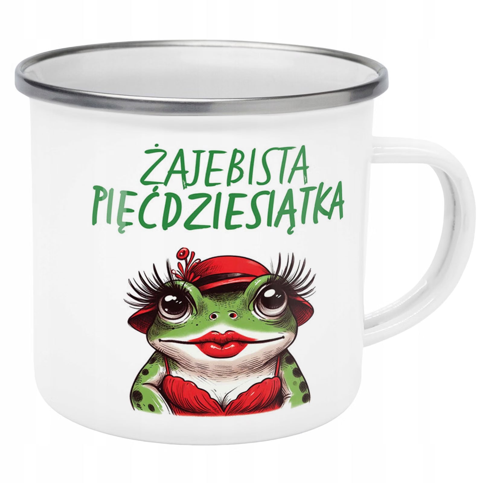 Kubek Emaliowany Żajebista 50 Dla Kobiety z Nadrukiem Biały Metalowy