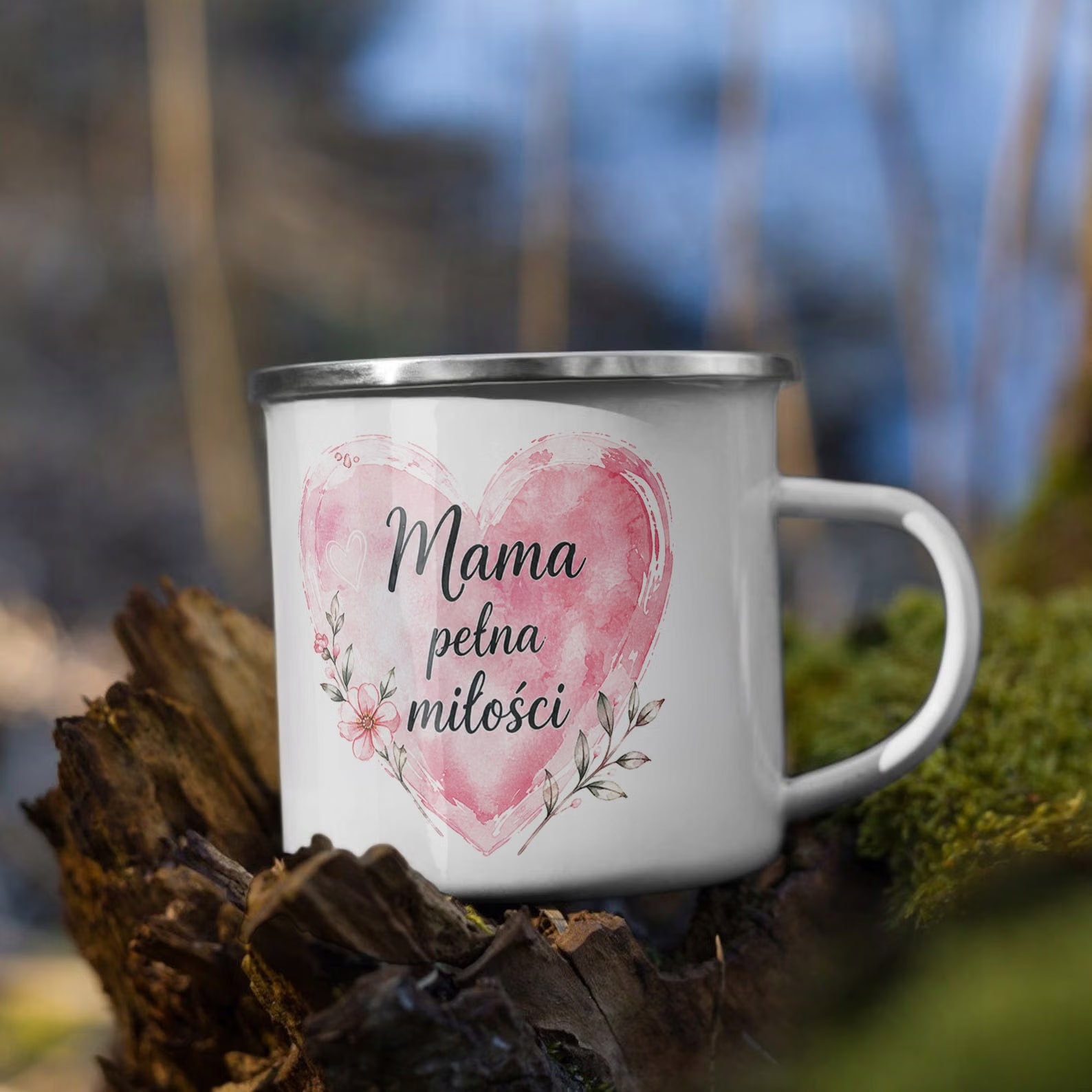 Kubek Emaliowany dla mamy Dzień Matki pomysł hit z Nadrukiem Biały Metalowy