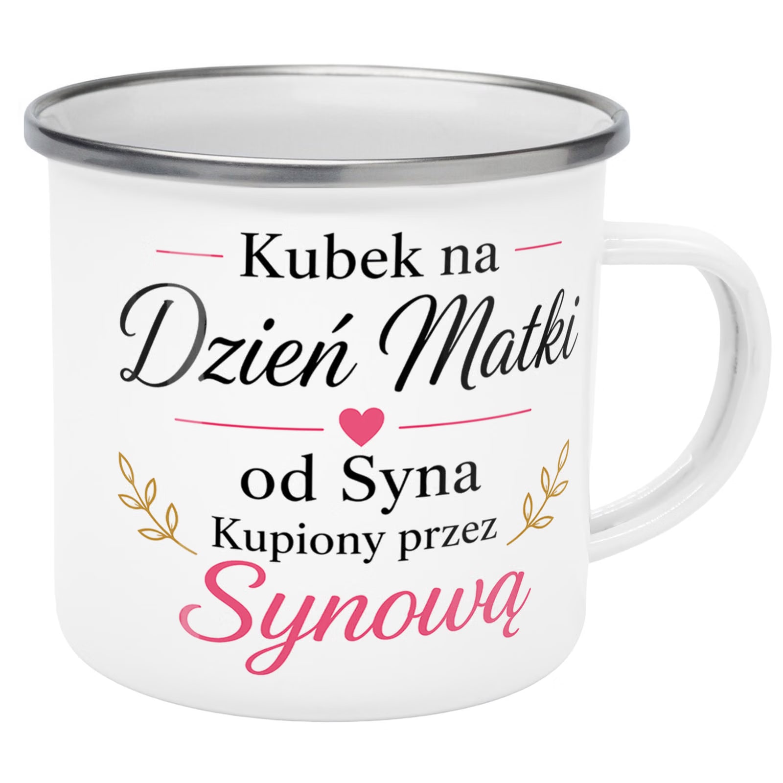 Kubek Emaliowany Dzień Matki dla mamy najlepszy z Nadrukiem Biały Metalowy