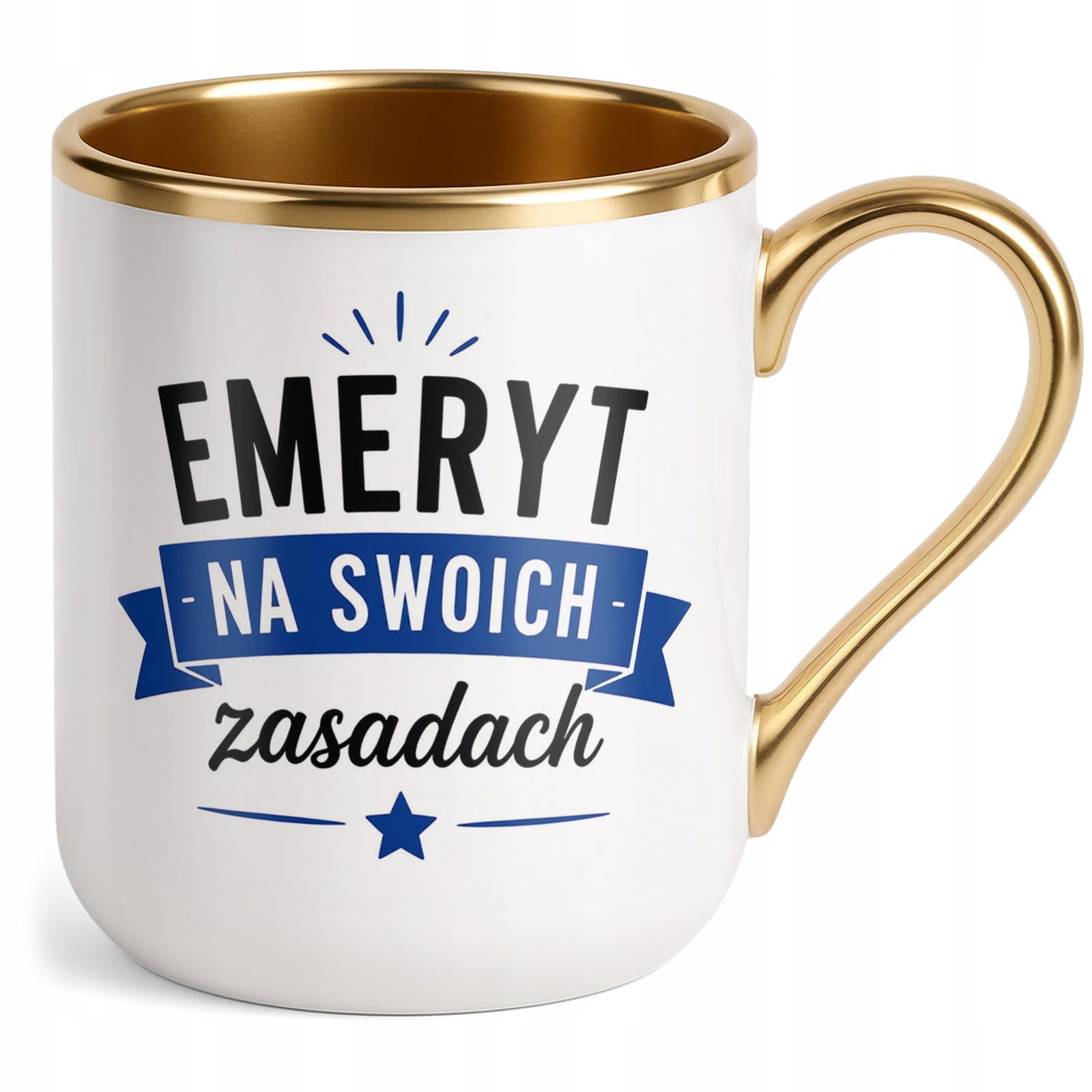 Kubek z nadrukiem Premium Złoty Emerytura Dla Emeryta Upominek Prezent