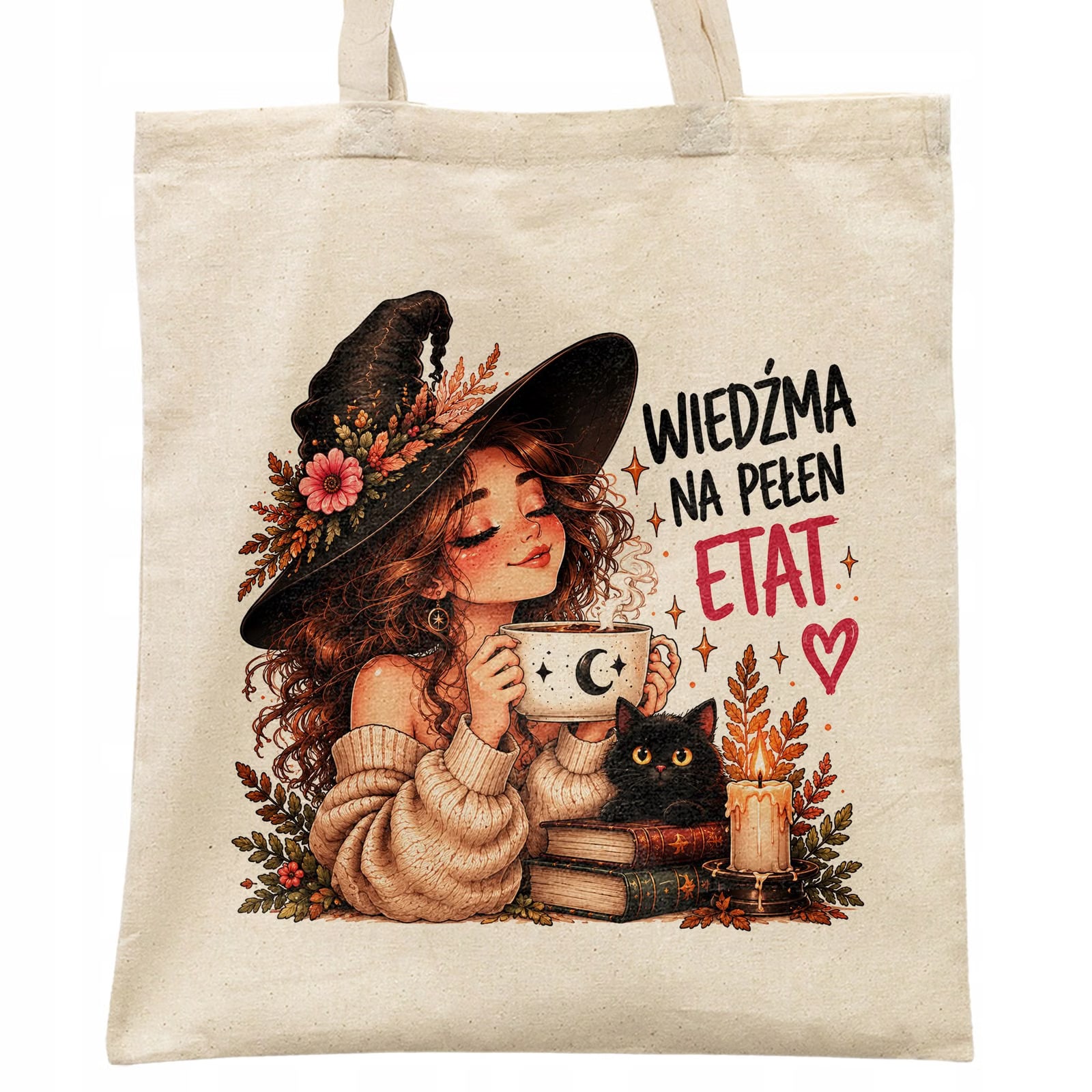 Torba shopper bawełniana czarownica kobieta na zakupy z nadrukiem