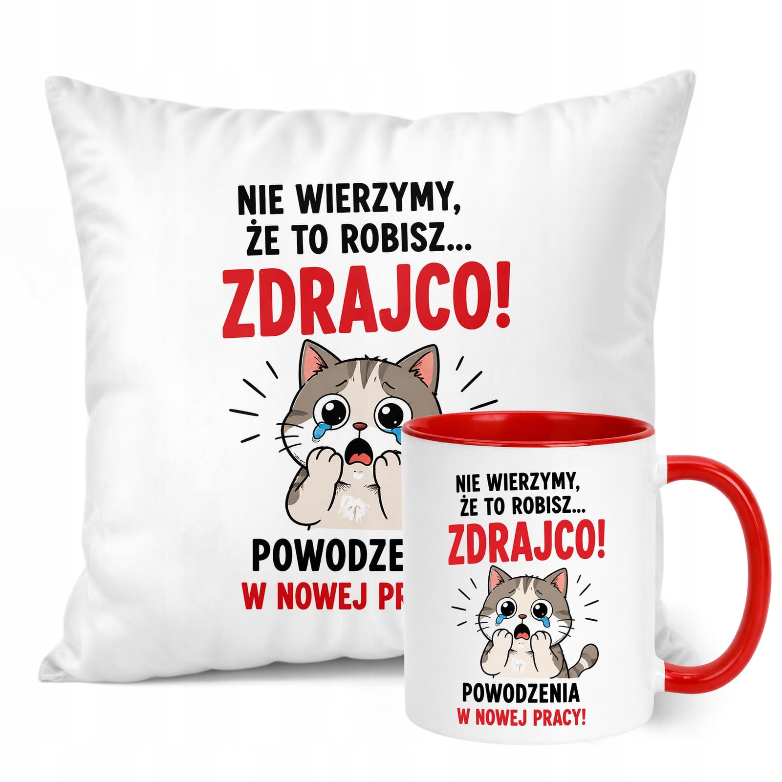 Zestaw Kubek Czerwony Poduszka Z Nadrukiem Odejście z Pracy Prezent