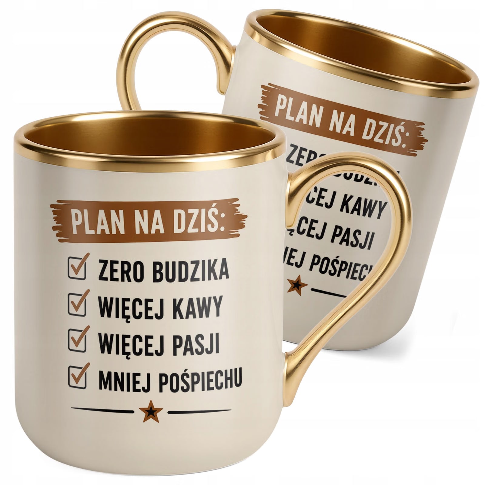 Kubek z nadrukiem Premium Złoty Ecru Emerytura Dla Emeryta Upominek Prezent