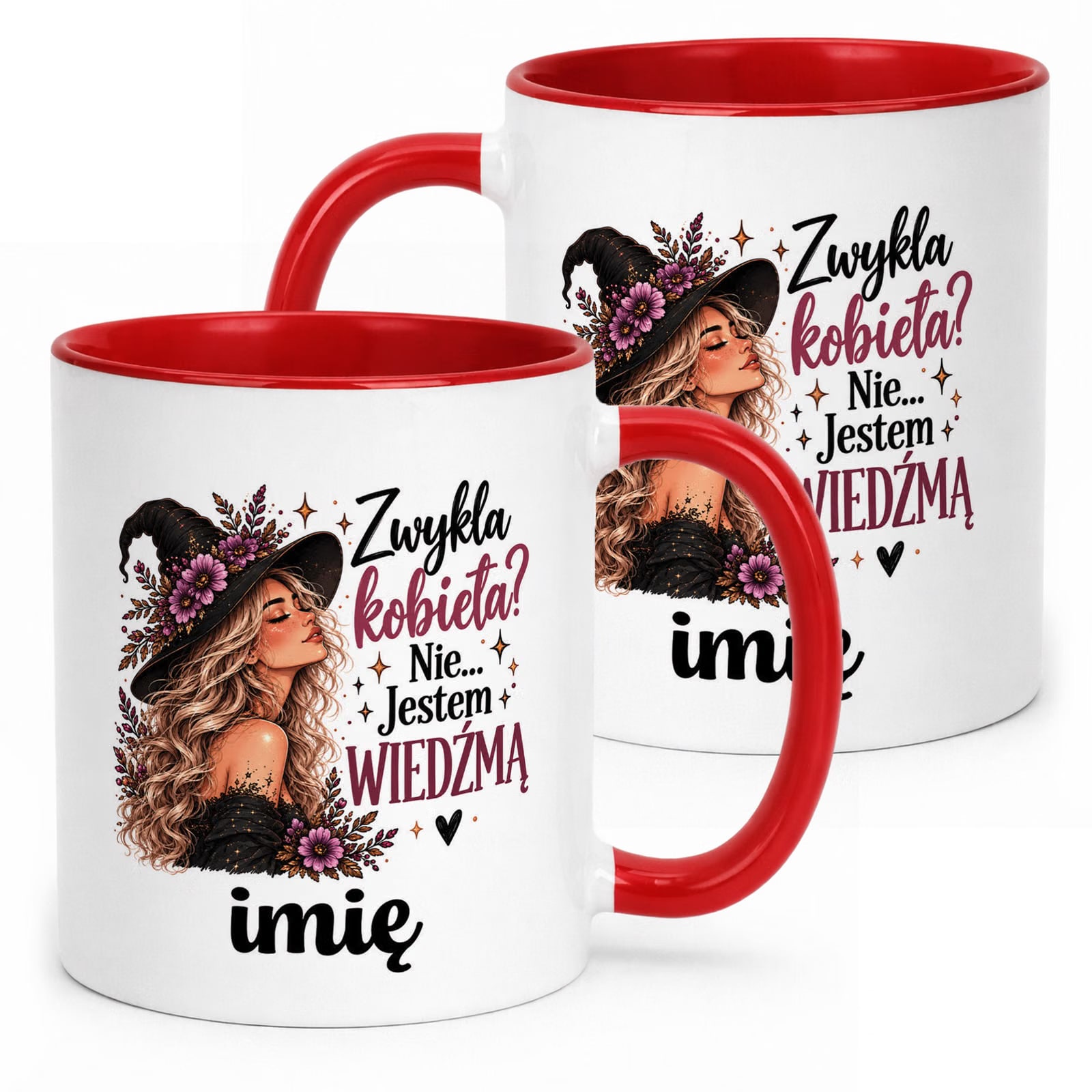Kubek Czerwony Personalizowany z Nadrukiem Dla Kobiet Czarownica Wiedźma