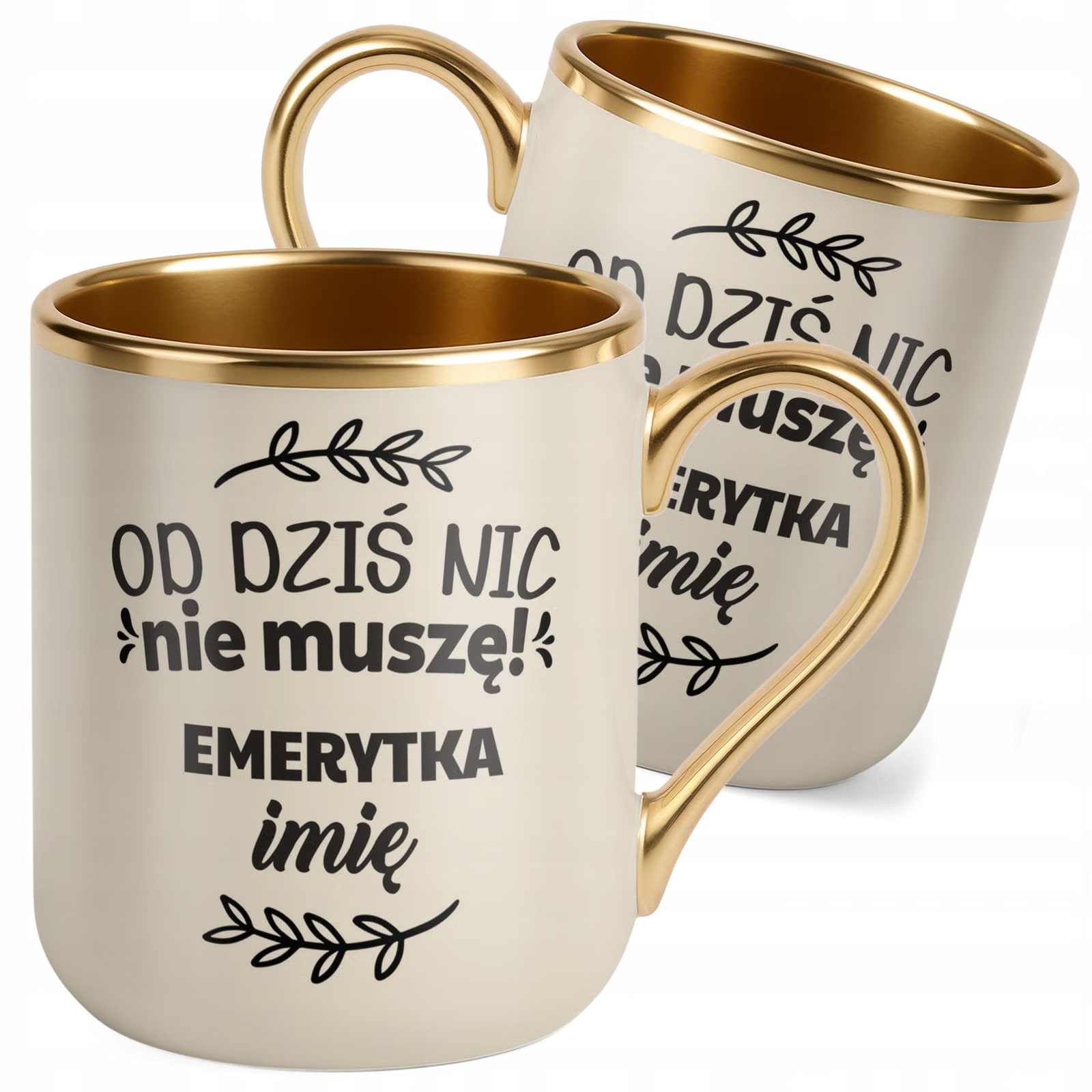 Kubek Premium Złoty Ecru Personalizowany z okazji Emerytury