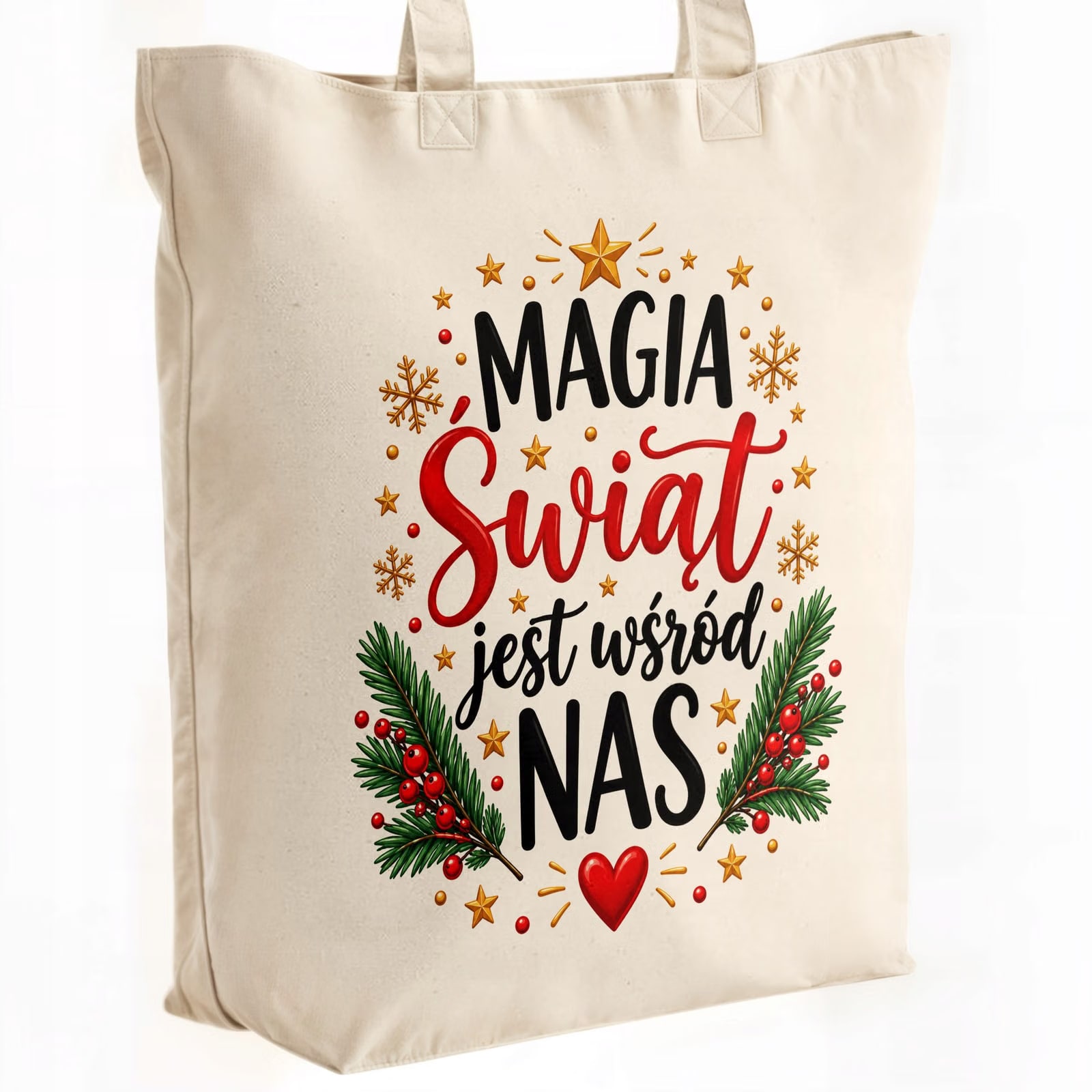 Torba shopper bawełniana premium świąteczna mikołajki z nadrukiem