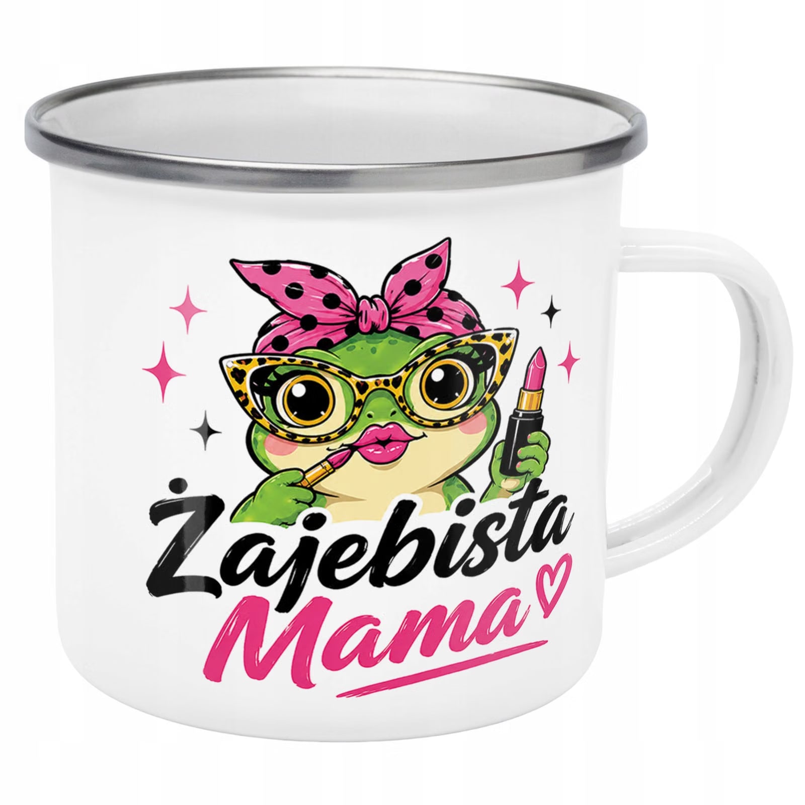 Kubek Emaliowany Dzień Matki dla mamy mały z z Nadrukiem Biały Metalowy