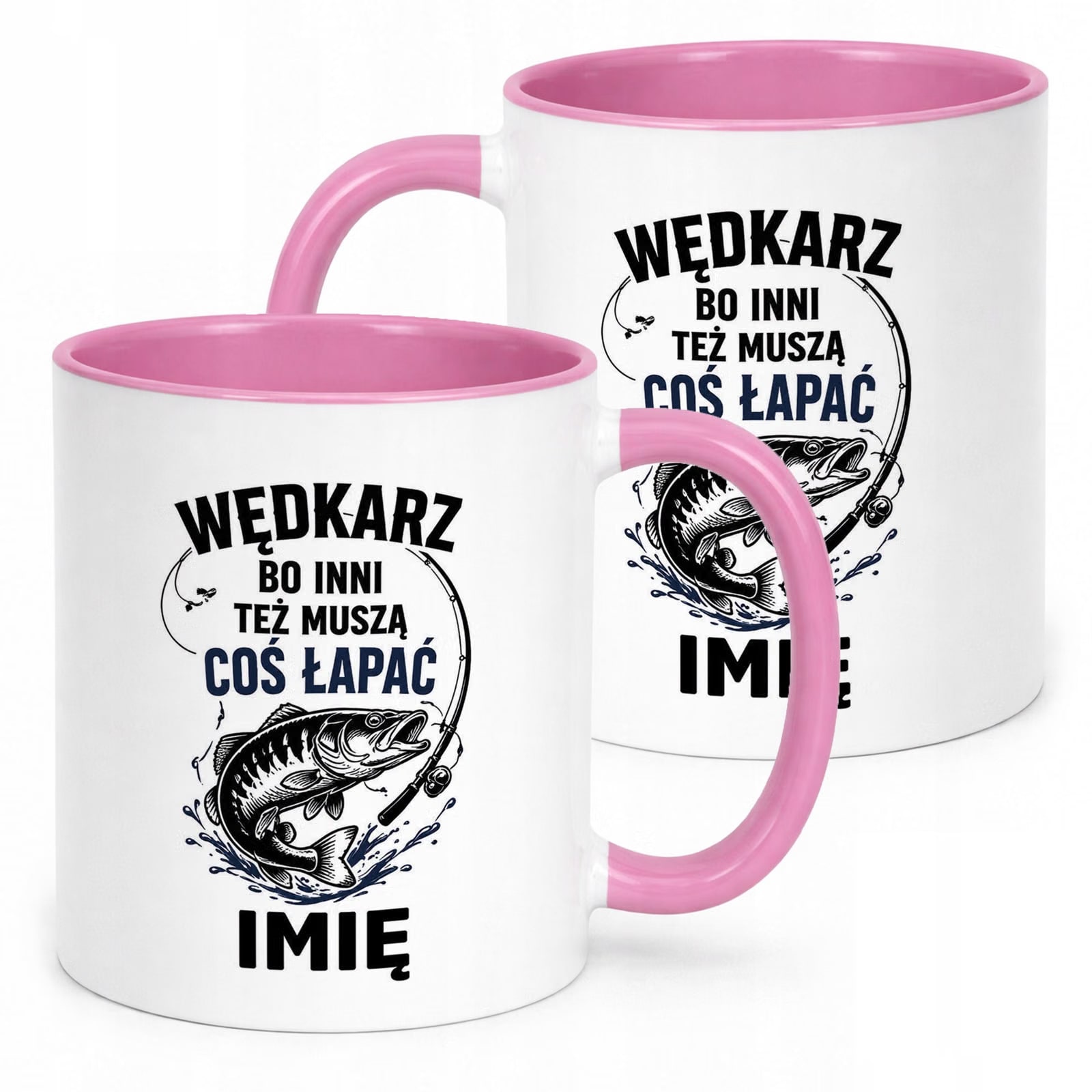 Różowy Kubek Personalizowany z nadrukiem Dla Wędkarza Upominek Prezent