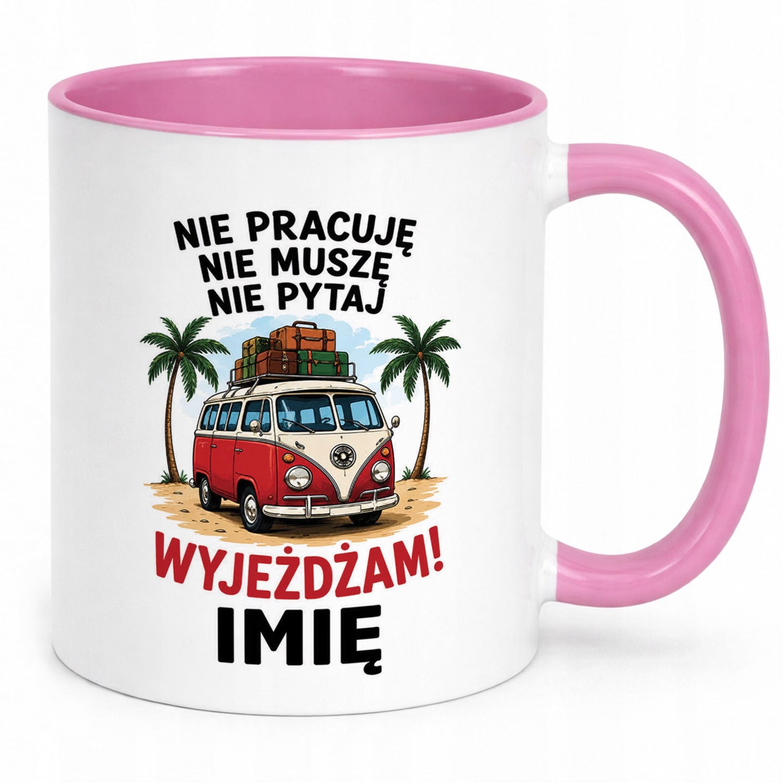 Kubek Różowy Personalizowany z Nadrukiem Emerytura Upominek Prezent