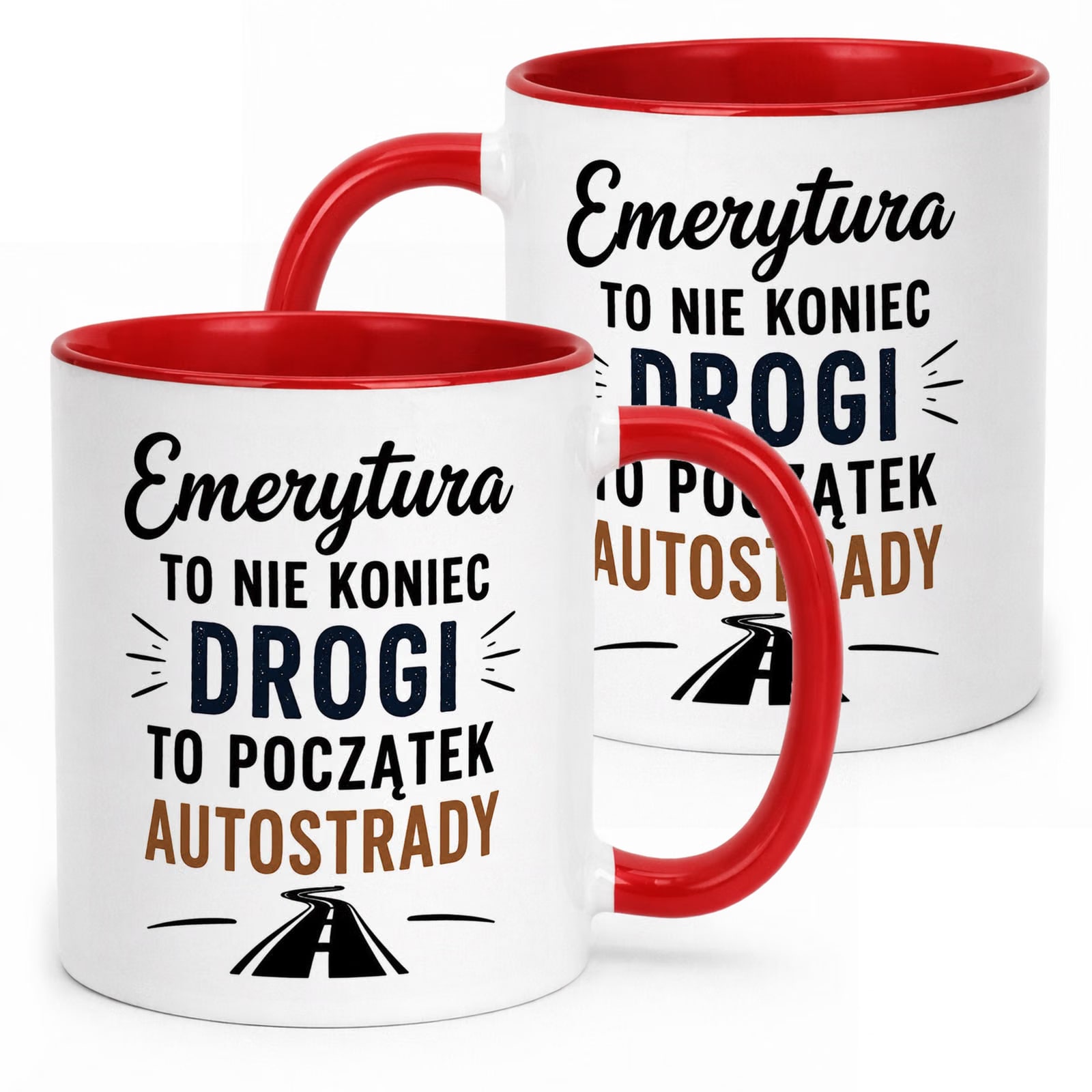 Kubek Czerwony z nadrukiem Emerytura Dla Emeryta Upominek Prezent