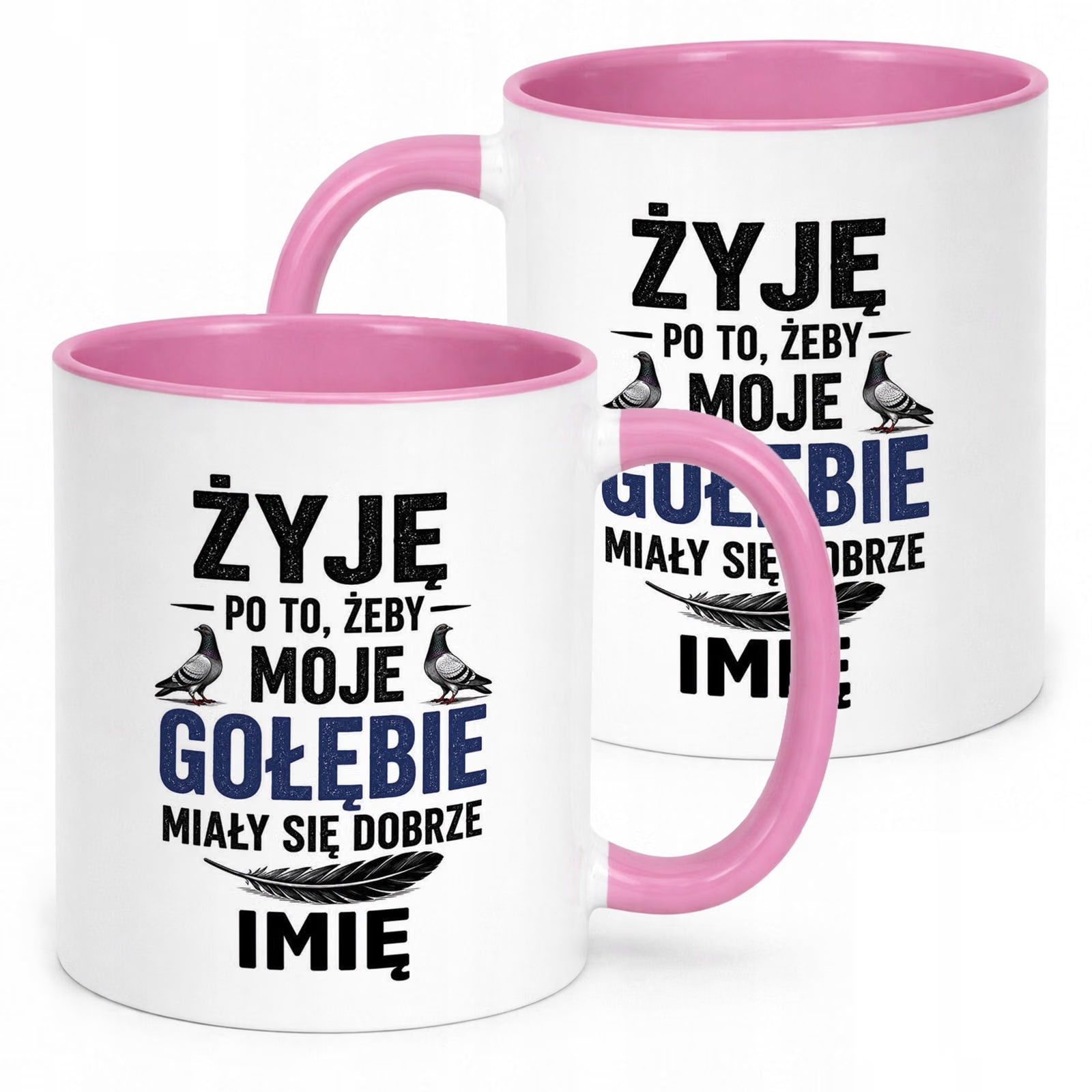 Różowy Kubek Personalizowany z nadrukiem Dla Gołębiarza Upominek Prezent