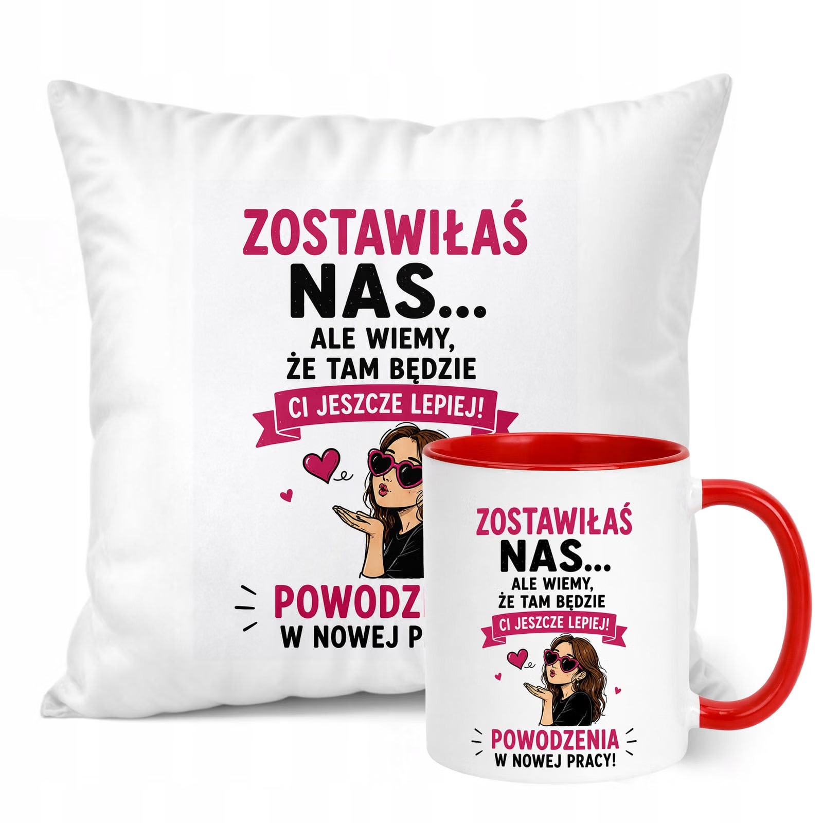 Zestaw Kubek Czerwony Poduszka Z Nadrukiem Odejście z Pracy Prezent