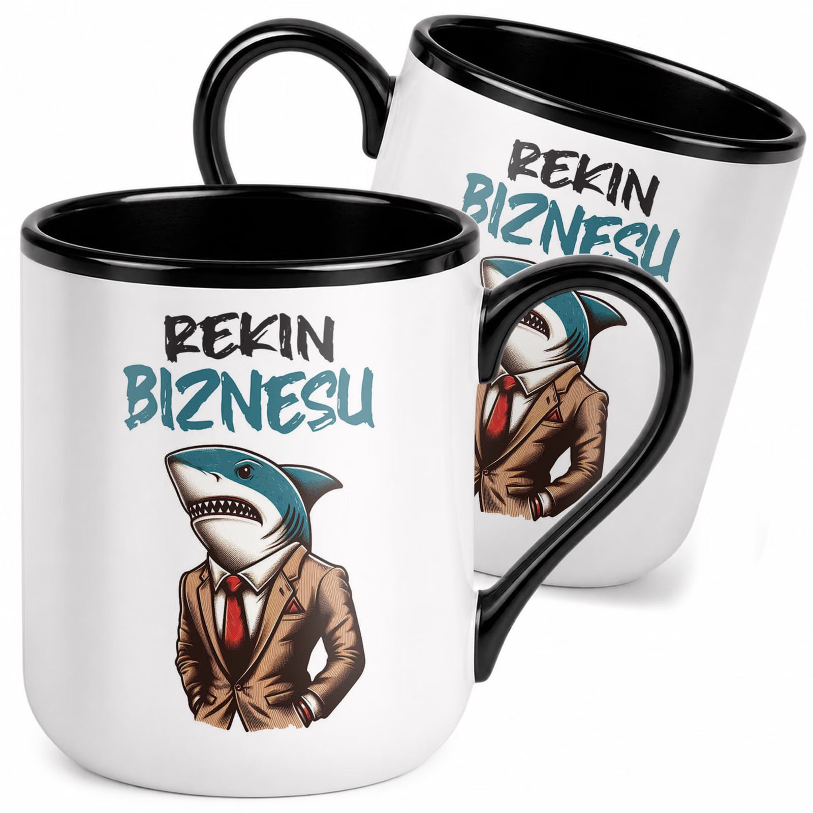 Kubek z nadrukiem Premium Czarny Rekin Biznesu Upominek Prezent