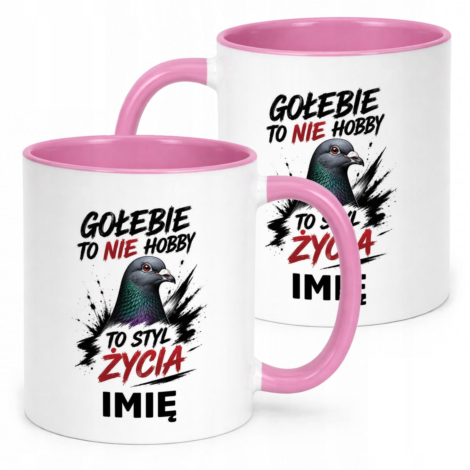 Różowy Kubek Personalizowany z nadrukiem Dla Gołębiarza Upominek Prezent