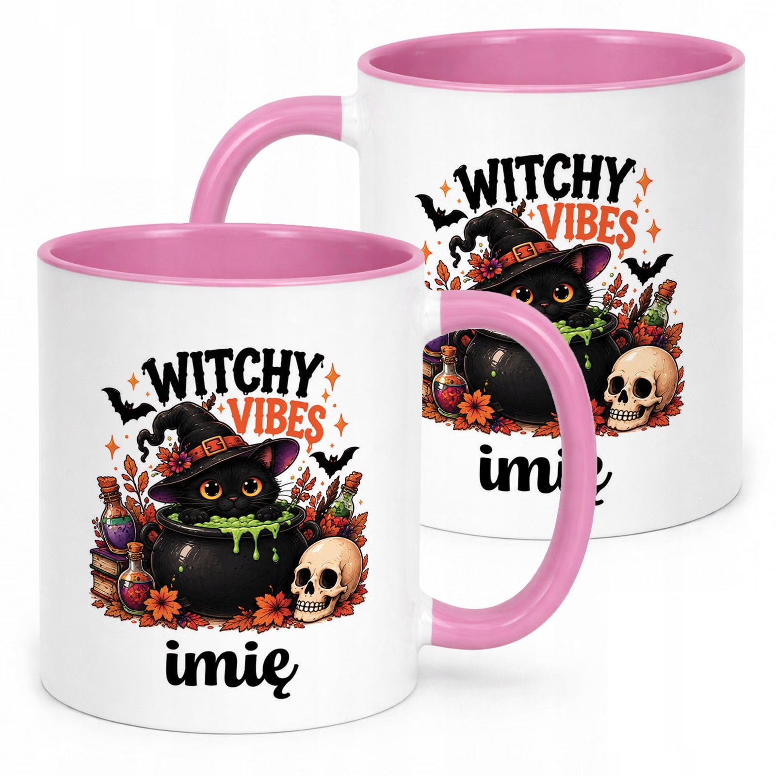 Kubek Różowy Personalizowany z Nadrukiem Halloween Jesień Prezent Upominek