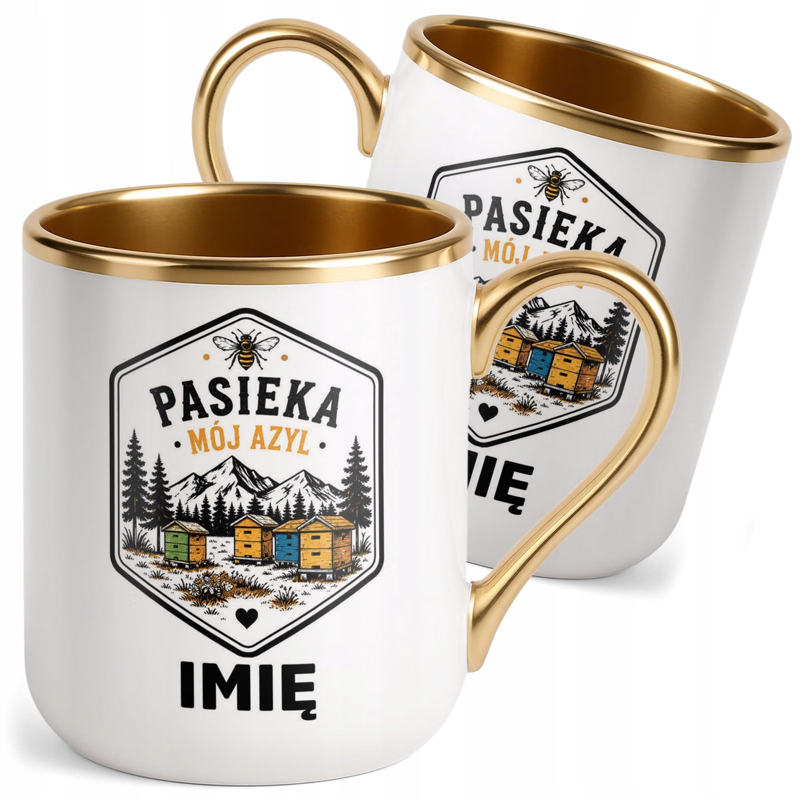 Kubek Personalizowany z nadrukiem Premium Złoty Dla Pszczelarza Prezent