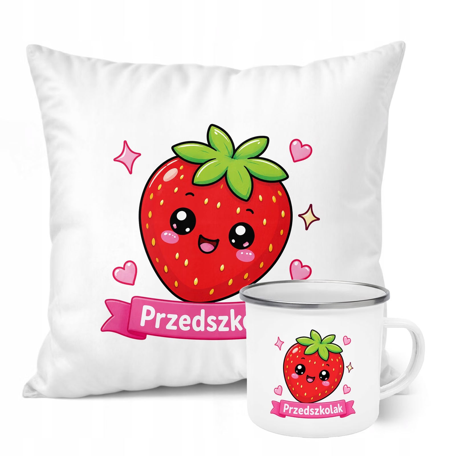 Zestaw Kubek Emaliowany Poduszka Z Nadrukiem Przedszkolak Szkoła Prezent