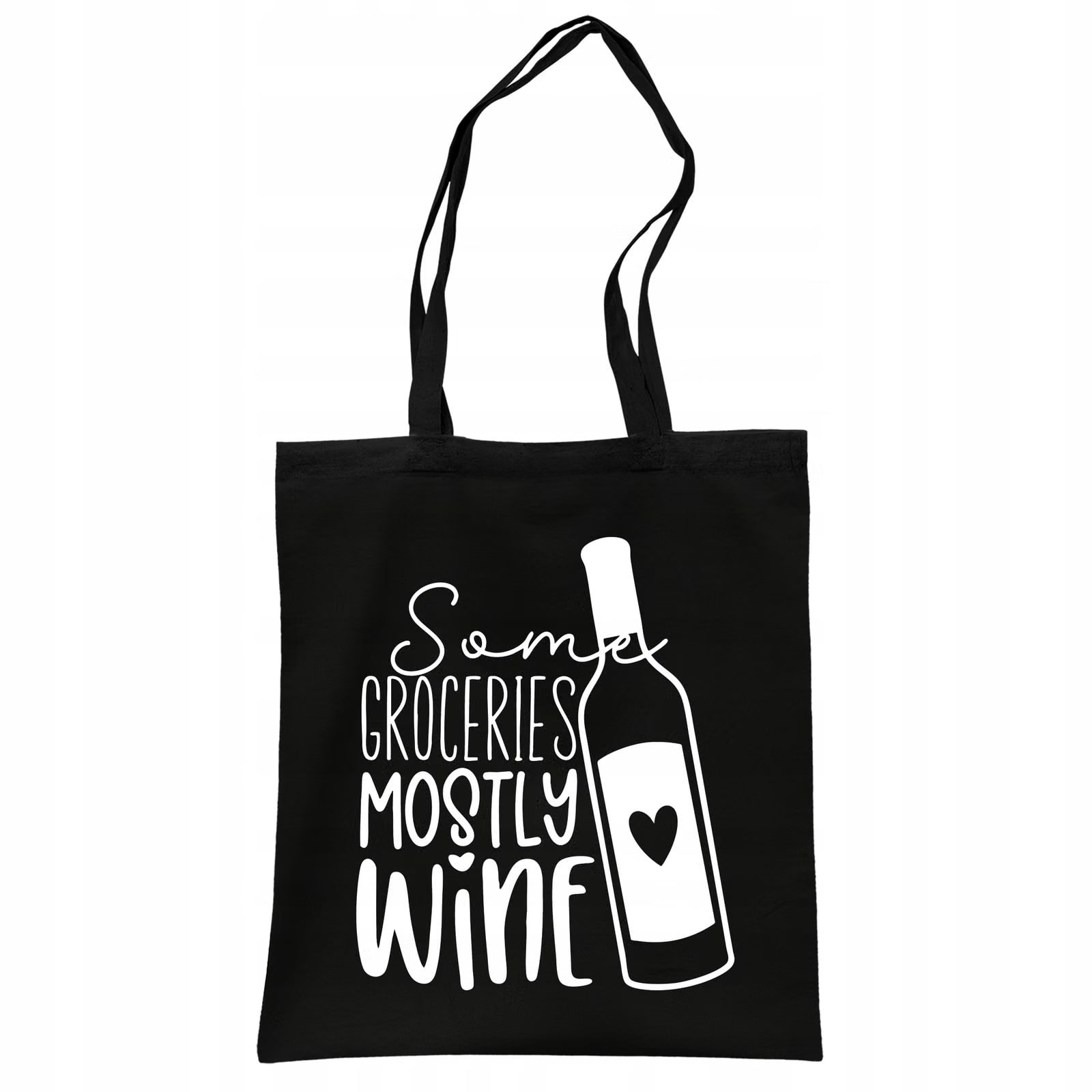 Torba bawełniana czarna na zakupy Some Groceries Mostly Wine