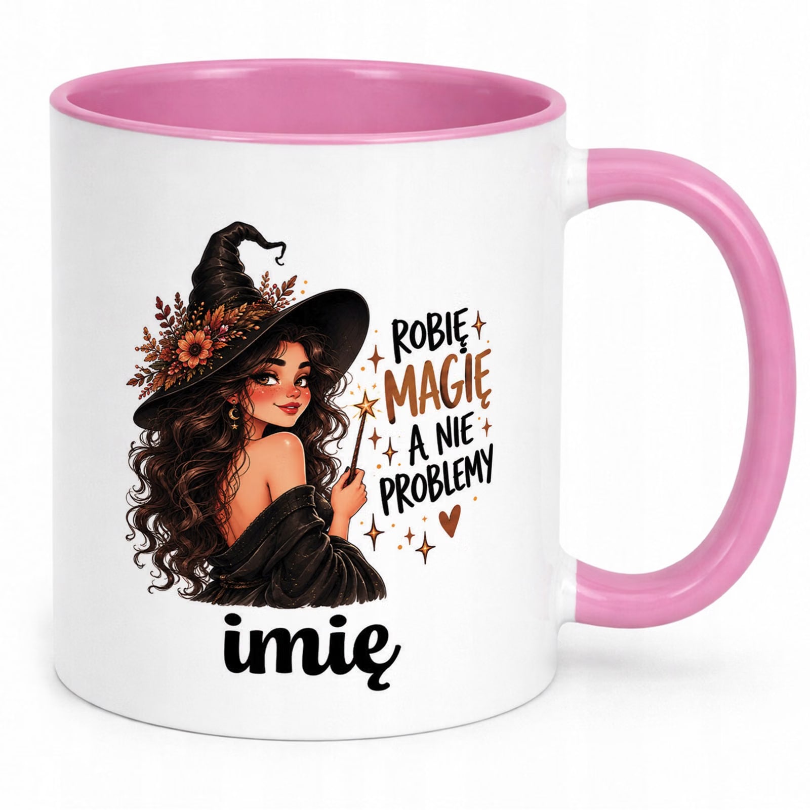 Kubek Różowy Personalizowany z Nadrukiem Dla Kobiet Czarownica Wiedźma