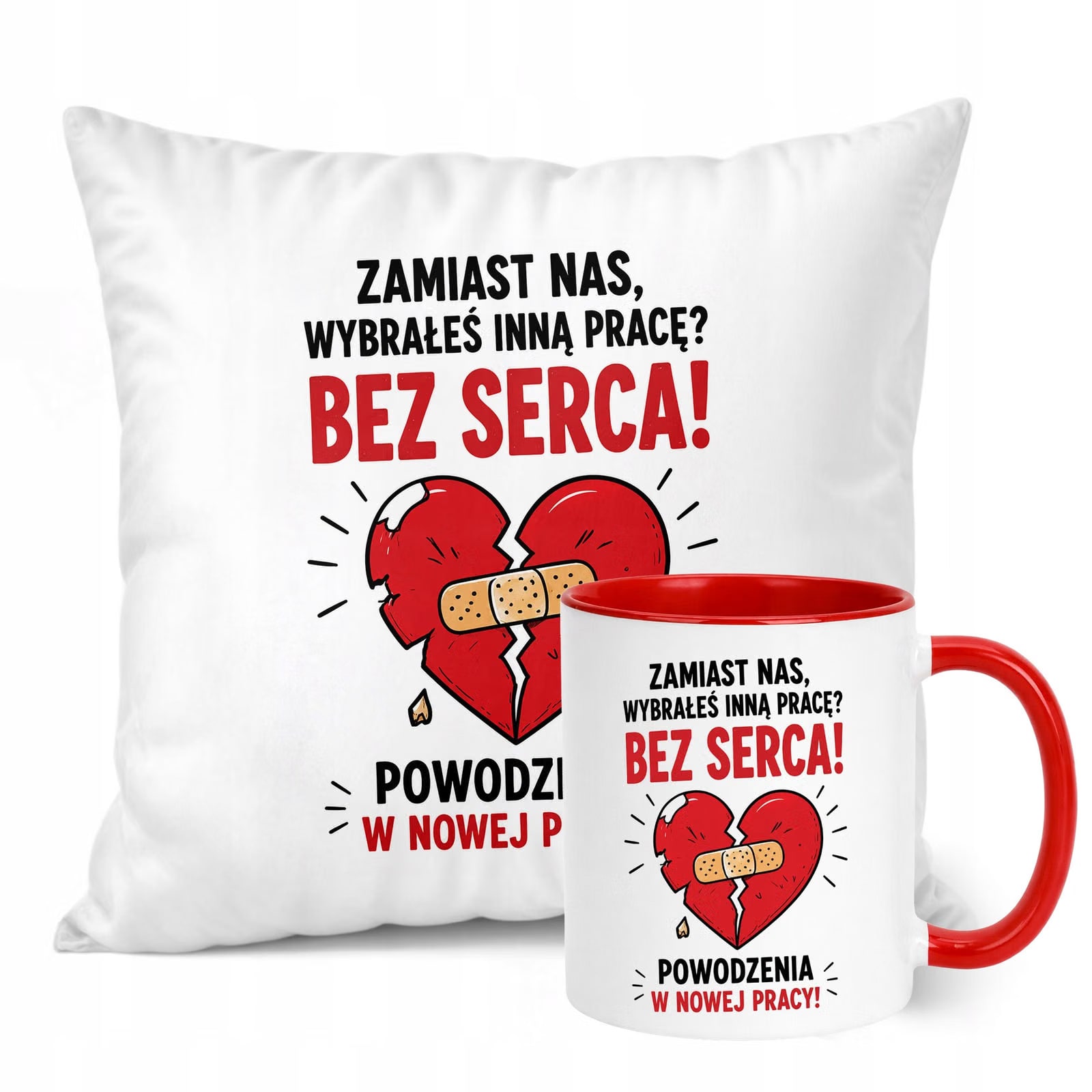 Zestaw Kubek Czerwony Poduszka Z Nadrukiem Odejście z Pracy Prezent