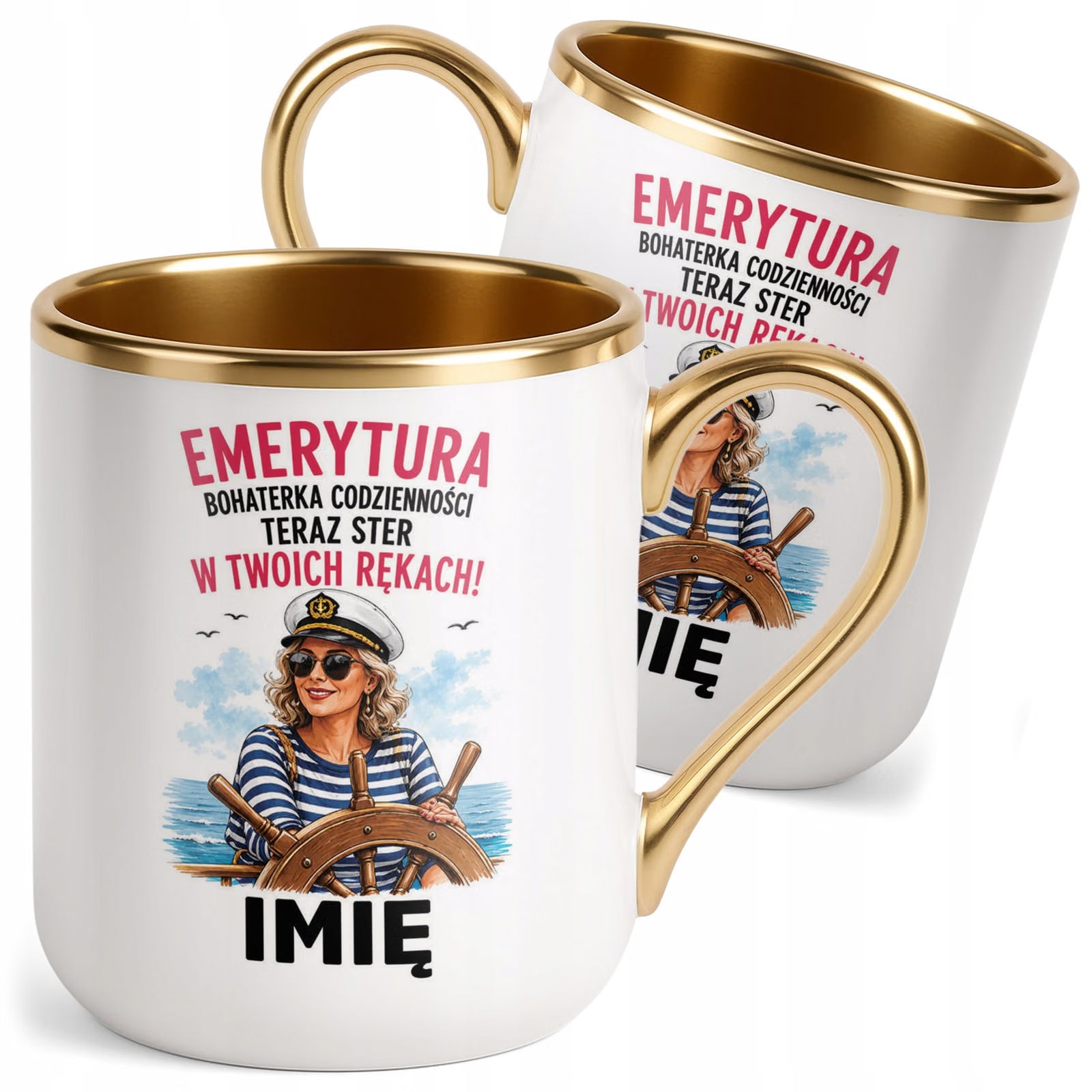 Kubek Personalizowany z nadrukiem Premium Złoty Emerytura Prezent