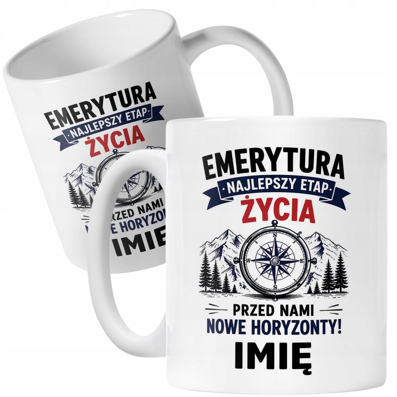Biały Kubek Personalizowany z Nadrukiem Emerytura Dla Emeryta Prezent