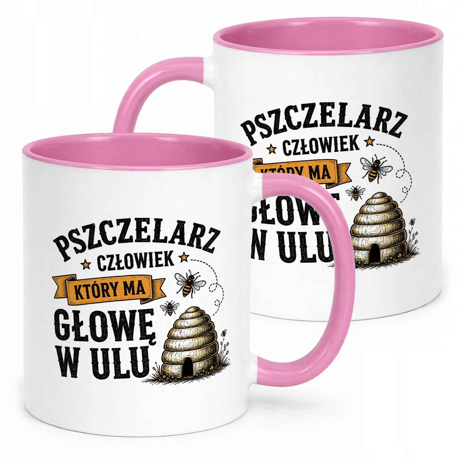 Różowy Kubek z nadrukiem Dla Pszczelarza Szef Pasieki Upominek Prezent