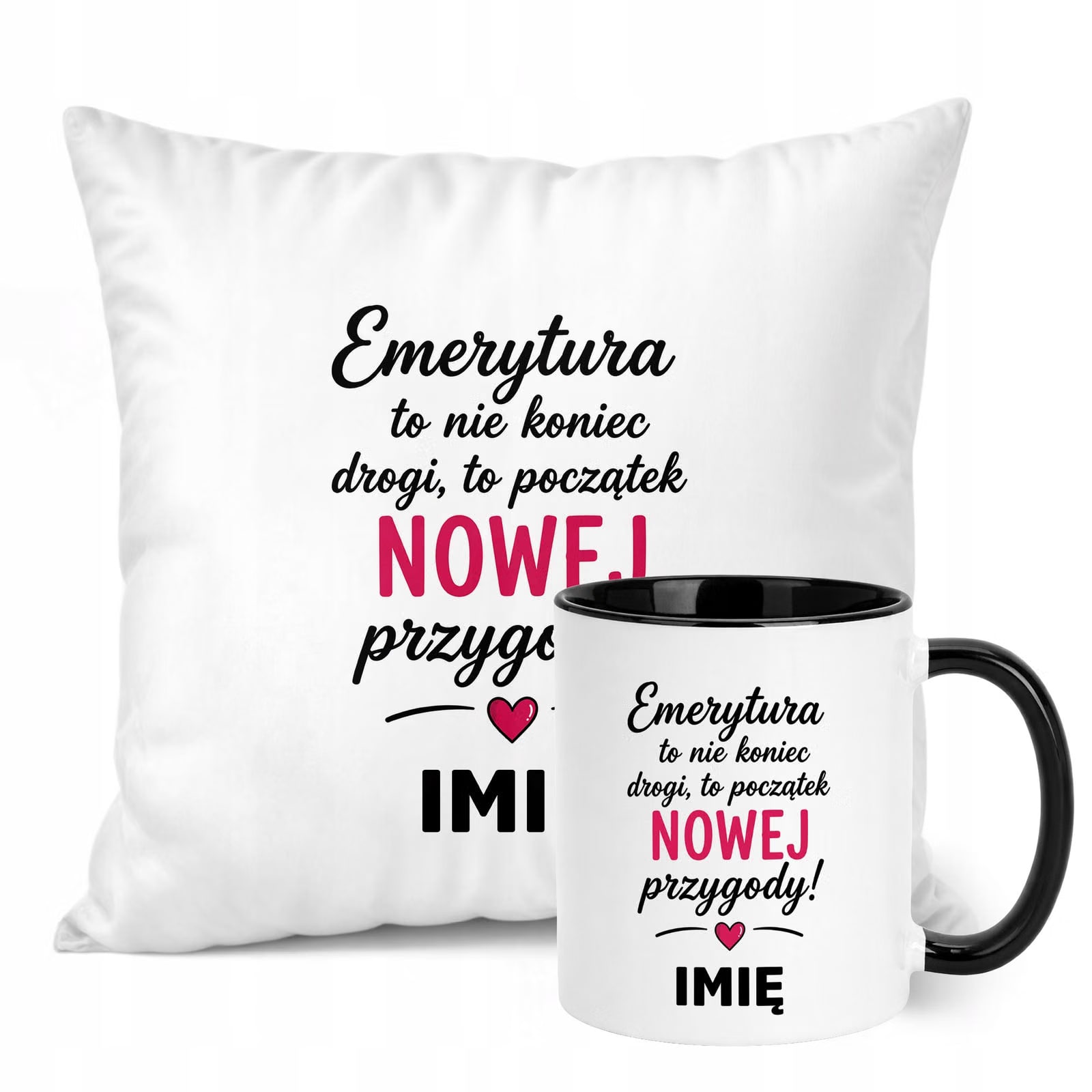 Zestaw Personalizowany Kubek Czarny Poduszka Emerytura Upominek Prezent