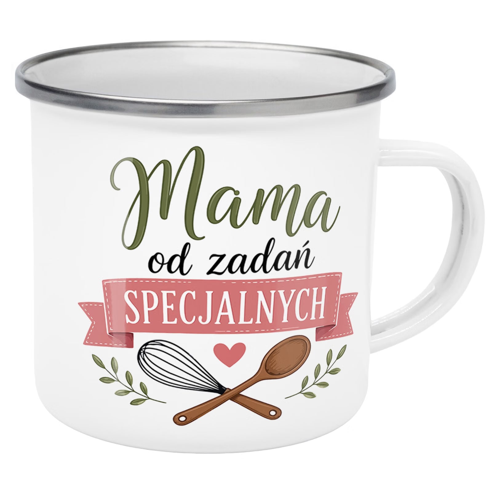 Kubek Emaliowany Dzień Matki dla mamy wyjątkowy z Nadrukiem Biały Metalowy