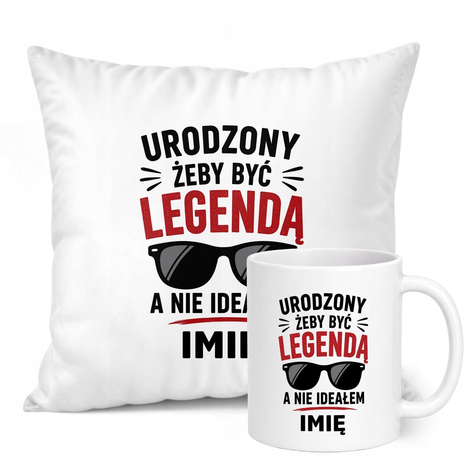 Zestaw Personalizowany Kubek Biały Poduszka Dzień Chłopaka Z Nadrukiem