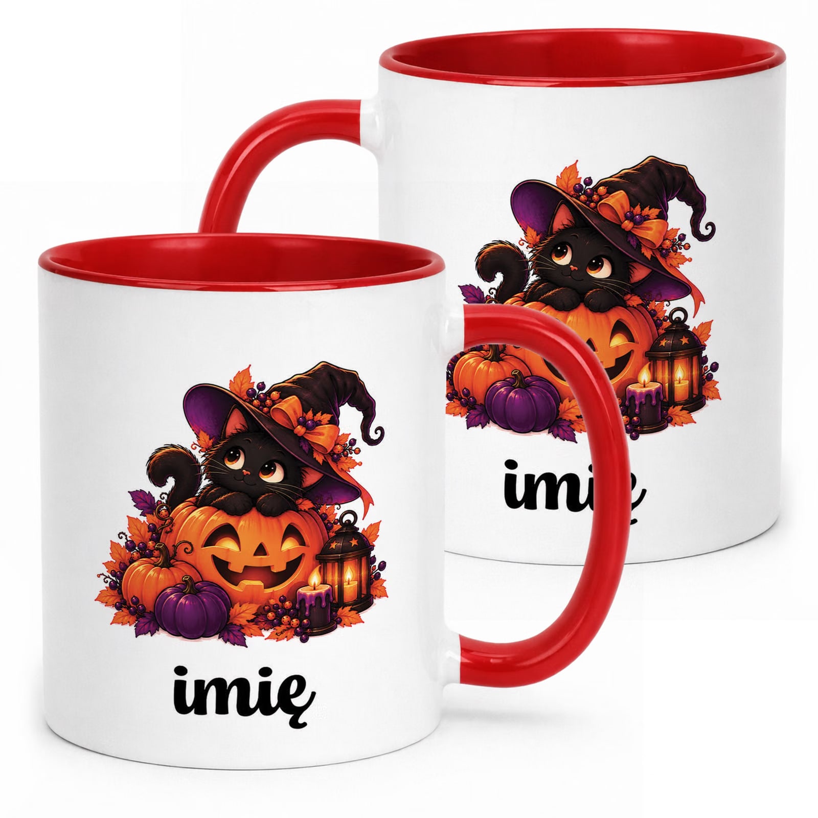 Kubek Czerwony Personalizowany z Nadrukiem Halloween Jesień Prezent