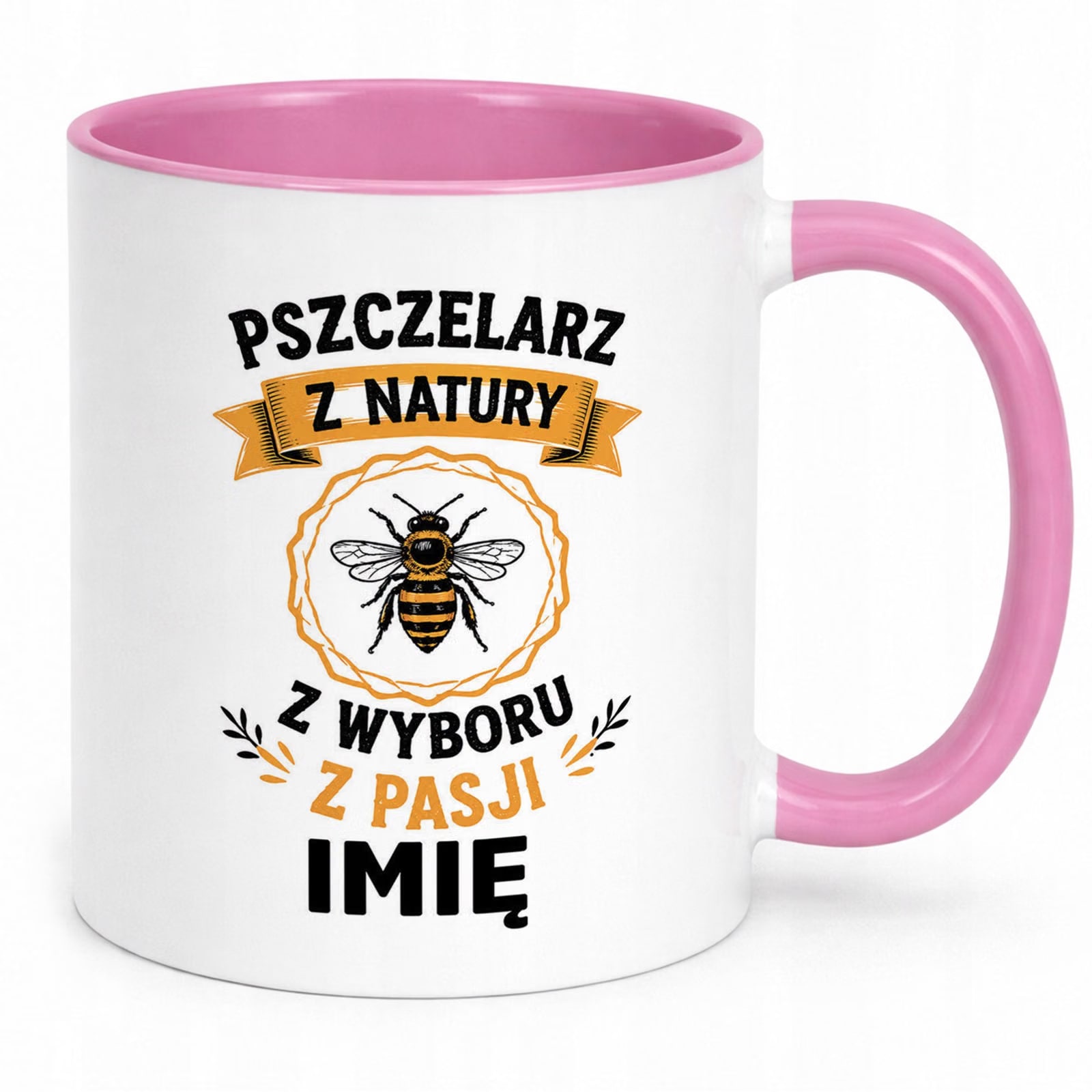 Różowy Kubek Personalizowany z nadrukiem Dla Pszczelarza Upominek Prezent