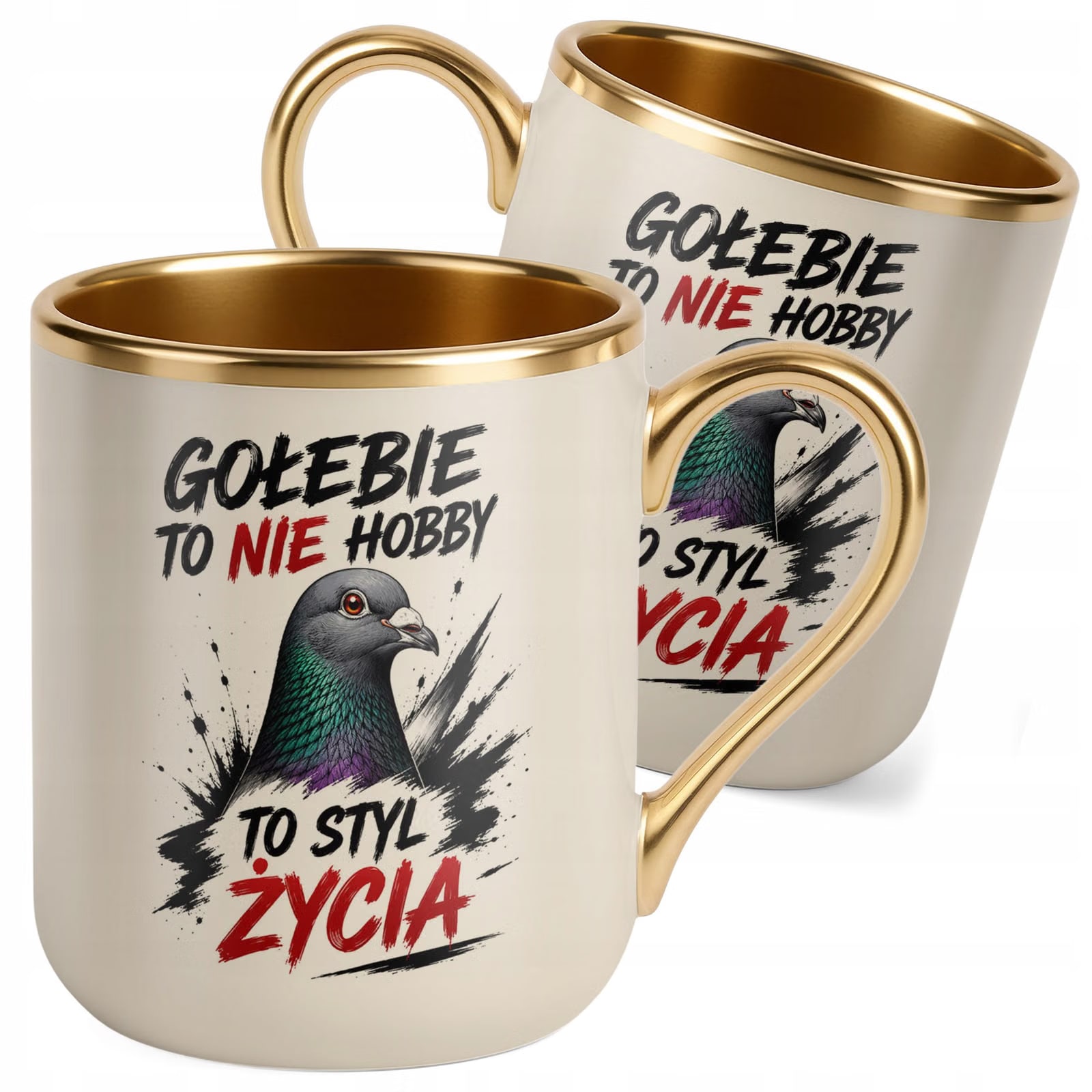 Kubek z nadrukiem Premium Złoty Ecru Dla Gołębiarza Hodowcy Gołębi Prezent